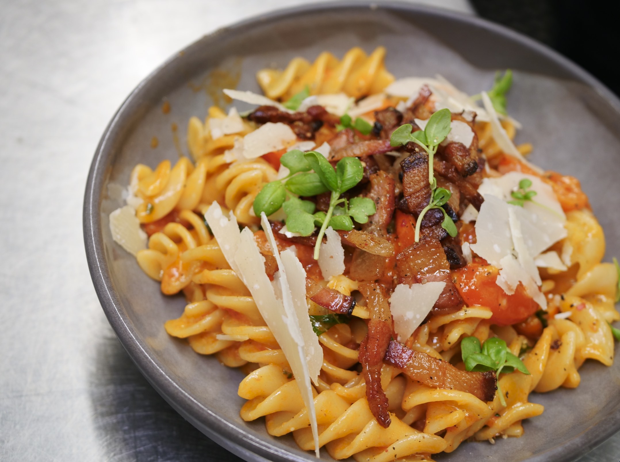 An image of a plate of pasta from Florence Osteria Pizza e Vino, in downtown Santa Monica.