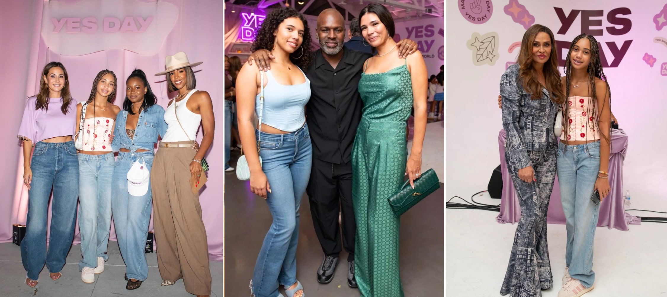 An image of three images: (l-r) Coco Granderson and Kelly Rowland, Corey Gamble, and Tina Knowles with Coco Granderson.
