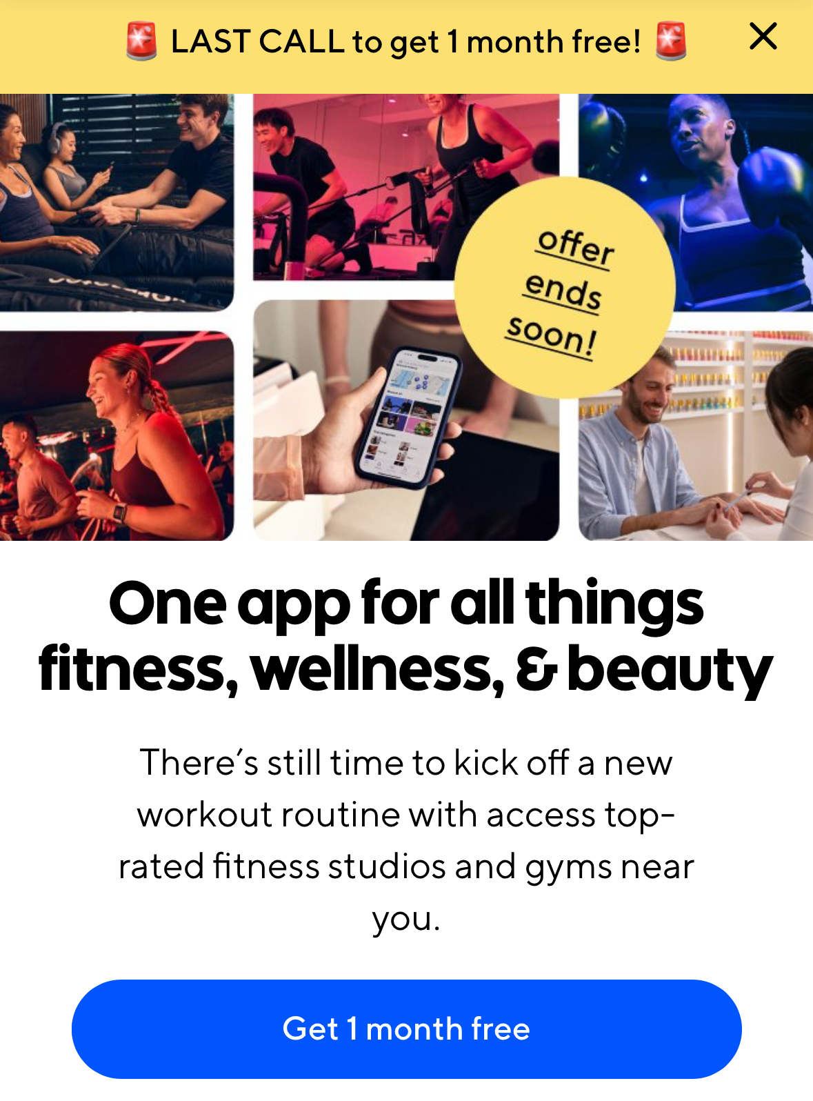 An image of the flyer for the one month free trial from ClassPass.