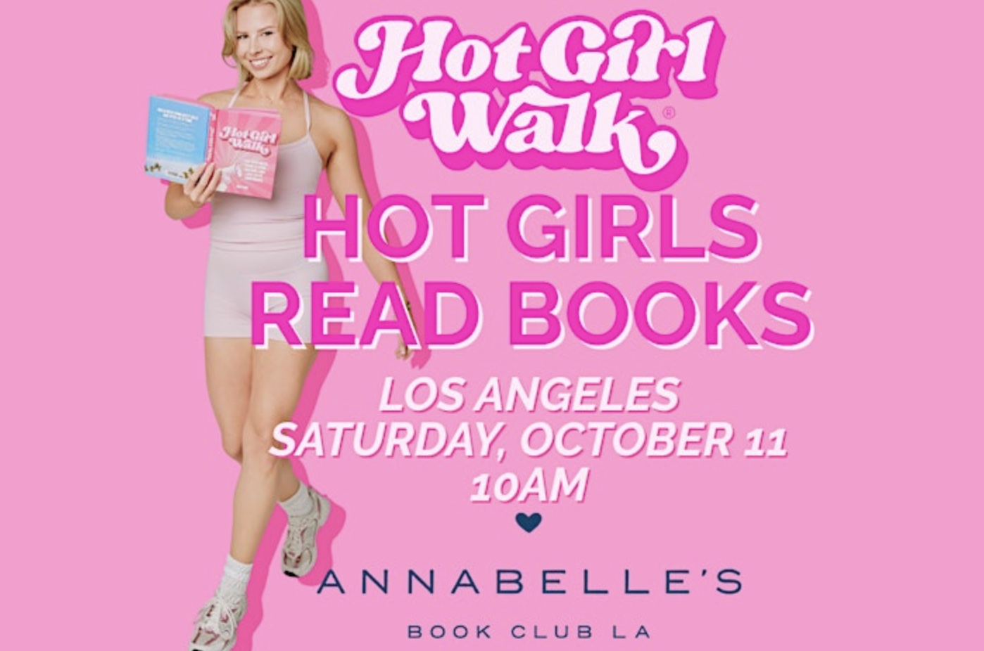 An image of the flyer for Mia Lind, creator of the global Hot Girl Walk® movement's exclusive book launch event celebrating her new book Hot Girl Walk: Find Happiness, Achieve Your Dreams, and Cultivate Confidence