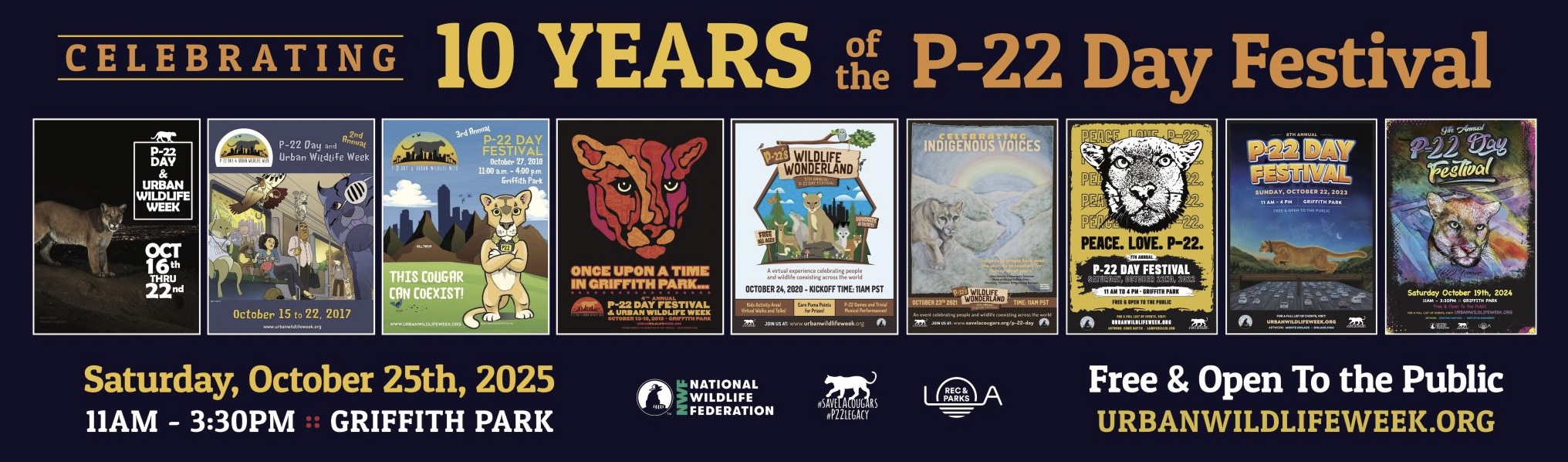An image of the flyer for celebrating 10 Years of the P-22 Day Festival at Griffith Park.