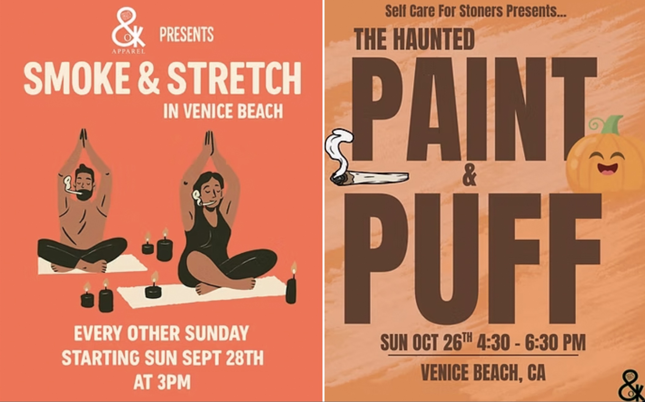 AN image of two flyers for Self-Care for Stoners Sunday activities