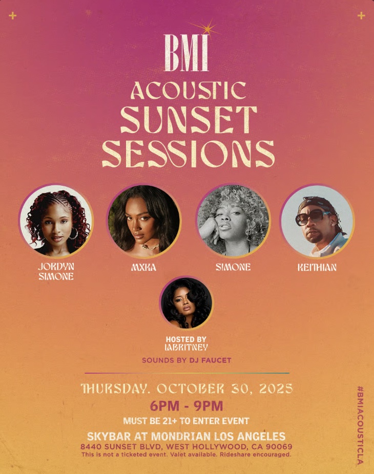 An image of the flyer for the BMI Acoustic Sunset Sessions.