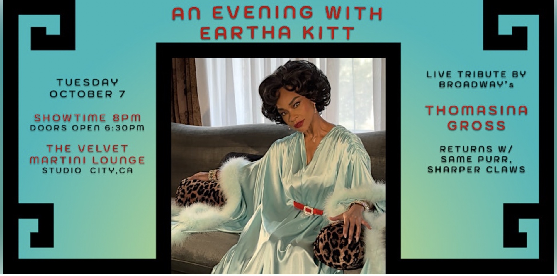 An image of the flyer for the An Evening with Eartha Kitt: Live Tribute.
