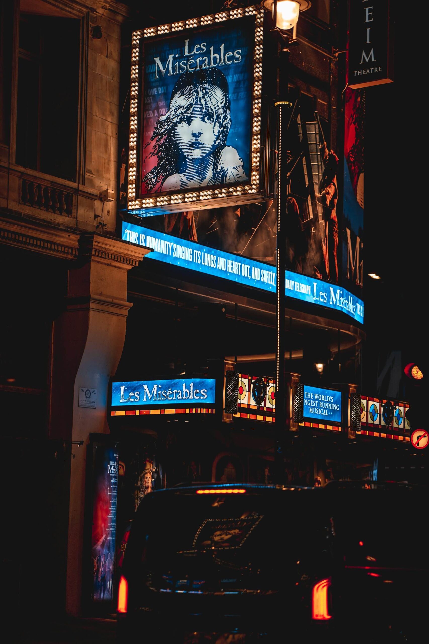 An image of a sign for legendary musical Les Misérables.