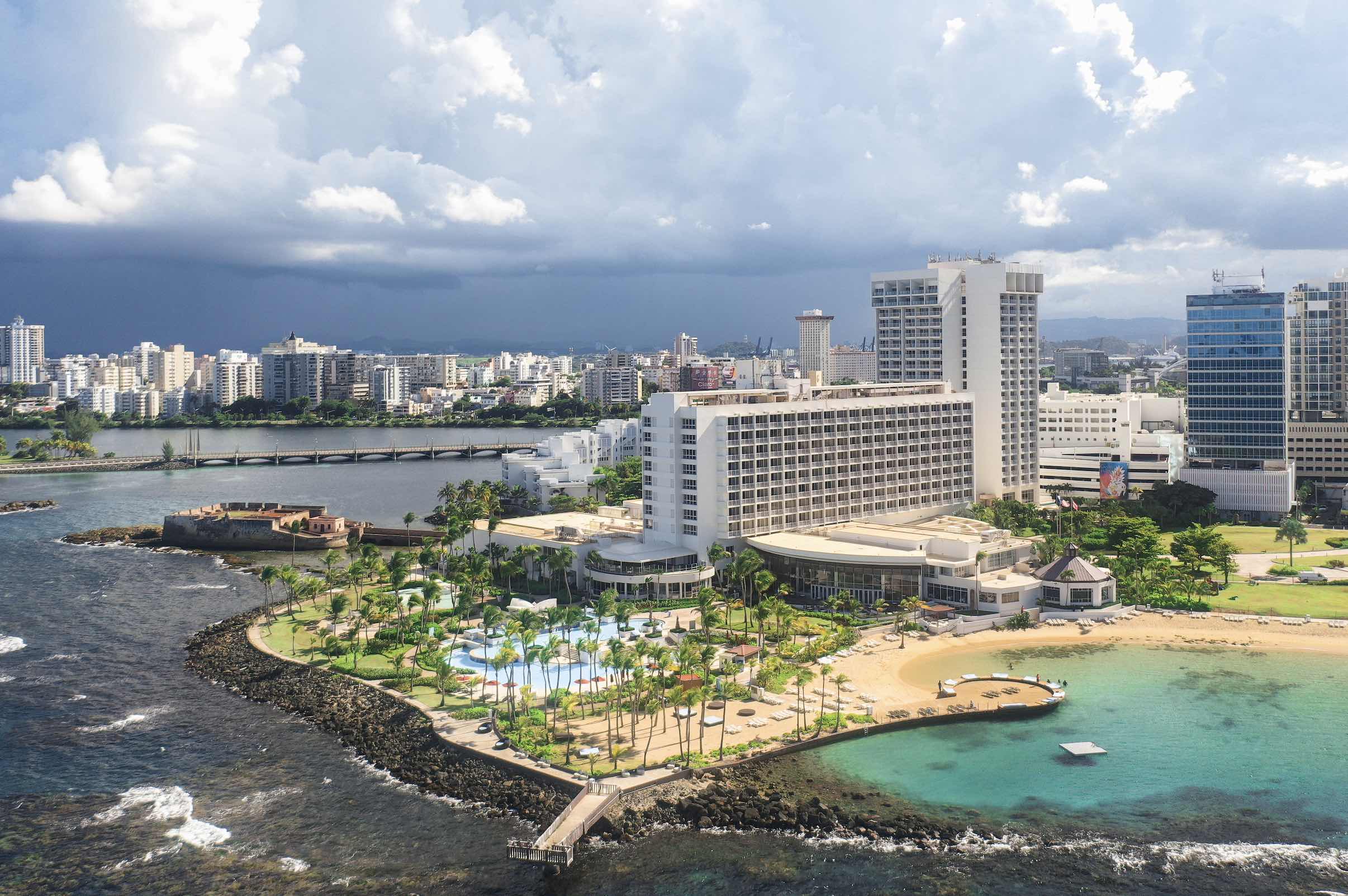 A birdseye image of Caribe Hilton in San Juan Puerto Rico.