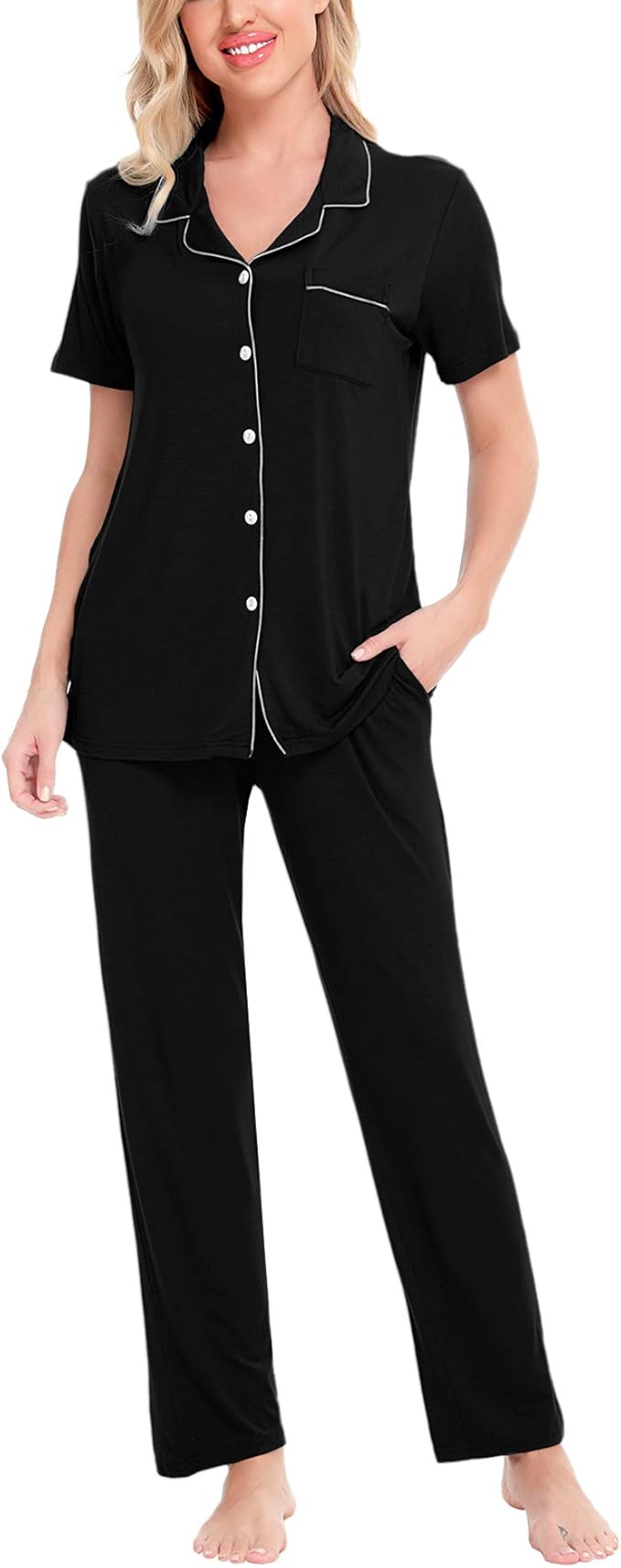 An image of a woman wearing cozy pajamas.