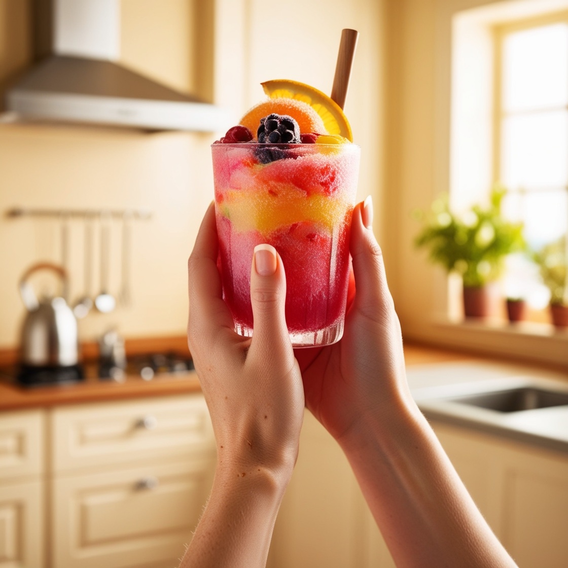 An image of someone holding up a homemade slushie