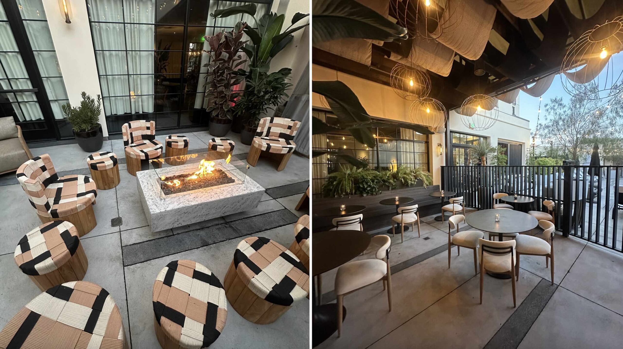 An image of two images of the outside seating at No Rose Lobby Bar.