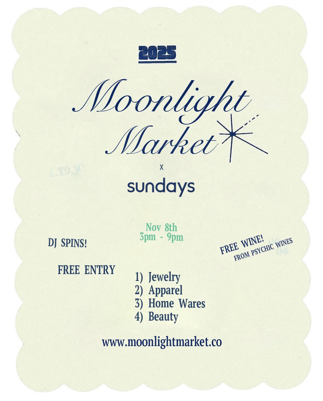 An image of the flyer for Moonlight Market Sundays.