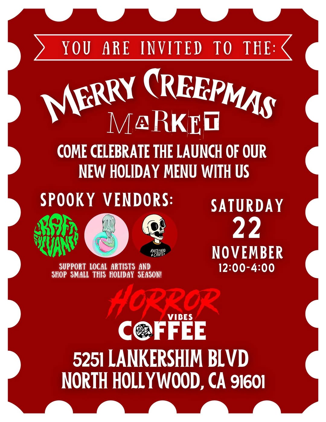 An image of the flyer for Horror Vibes Coffee Merry Christmas Market.