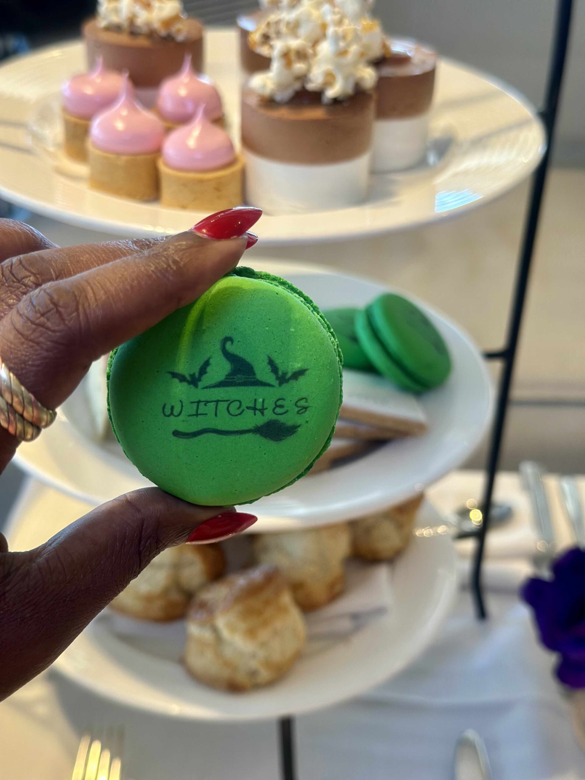 An image of the tea tower for the Wicked Witches Afternoon Tea