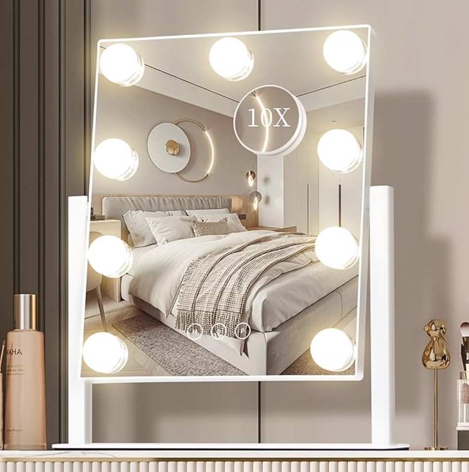 An image of a vanity mirror with lights.