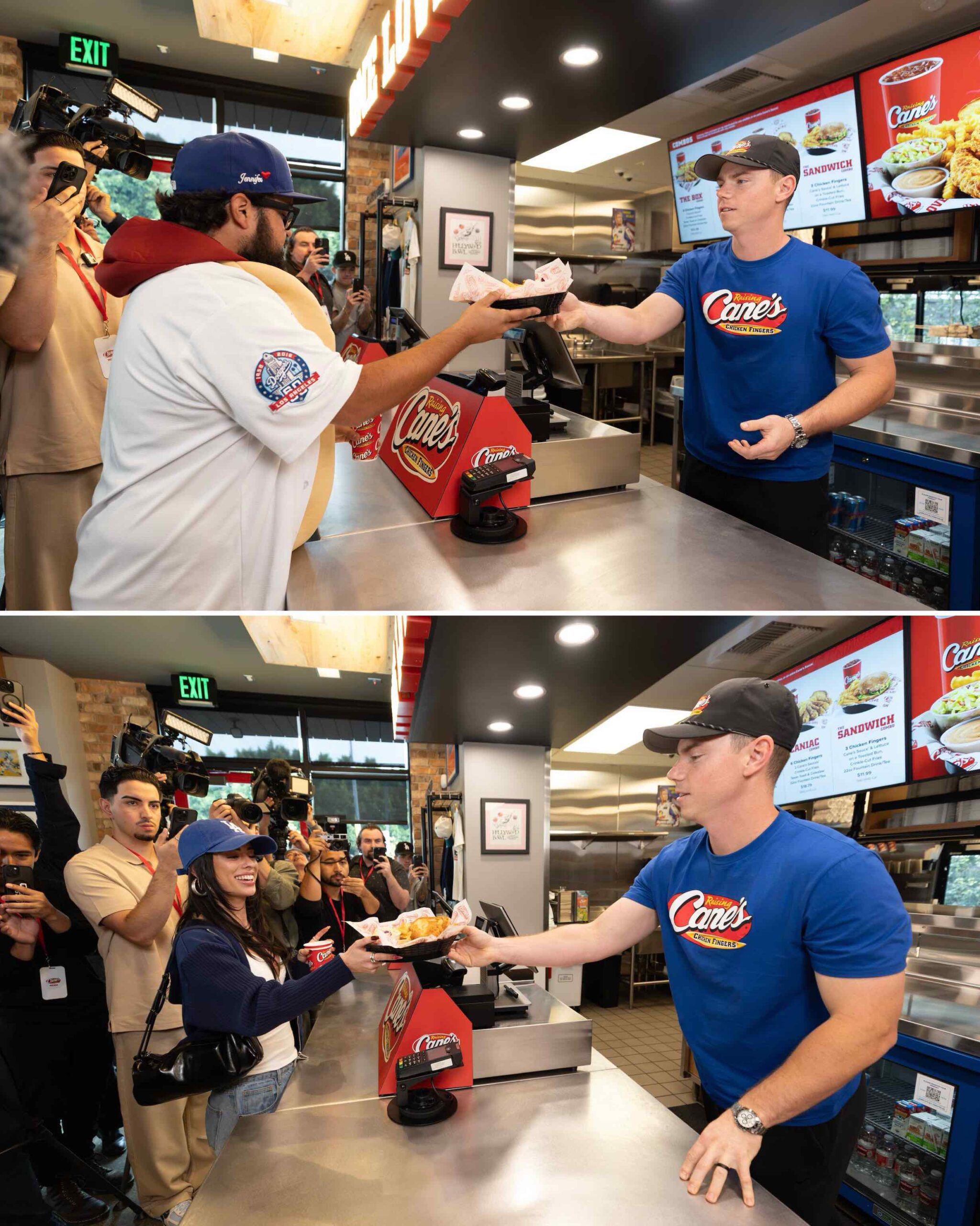 An image of Dodgers Will Smith working a shit at Raising Cane's.