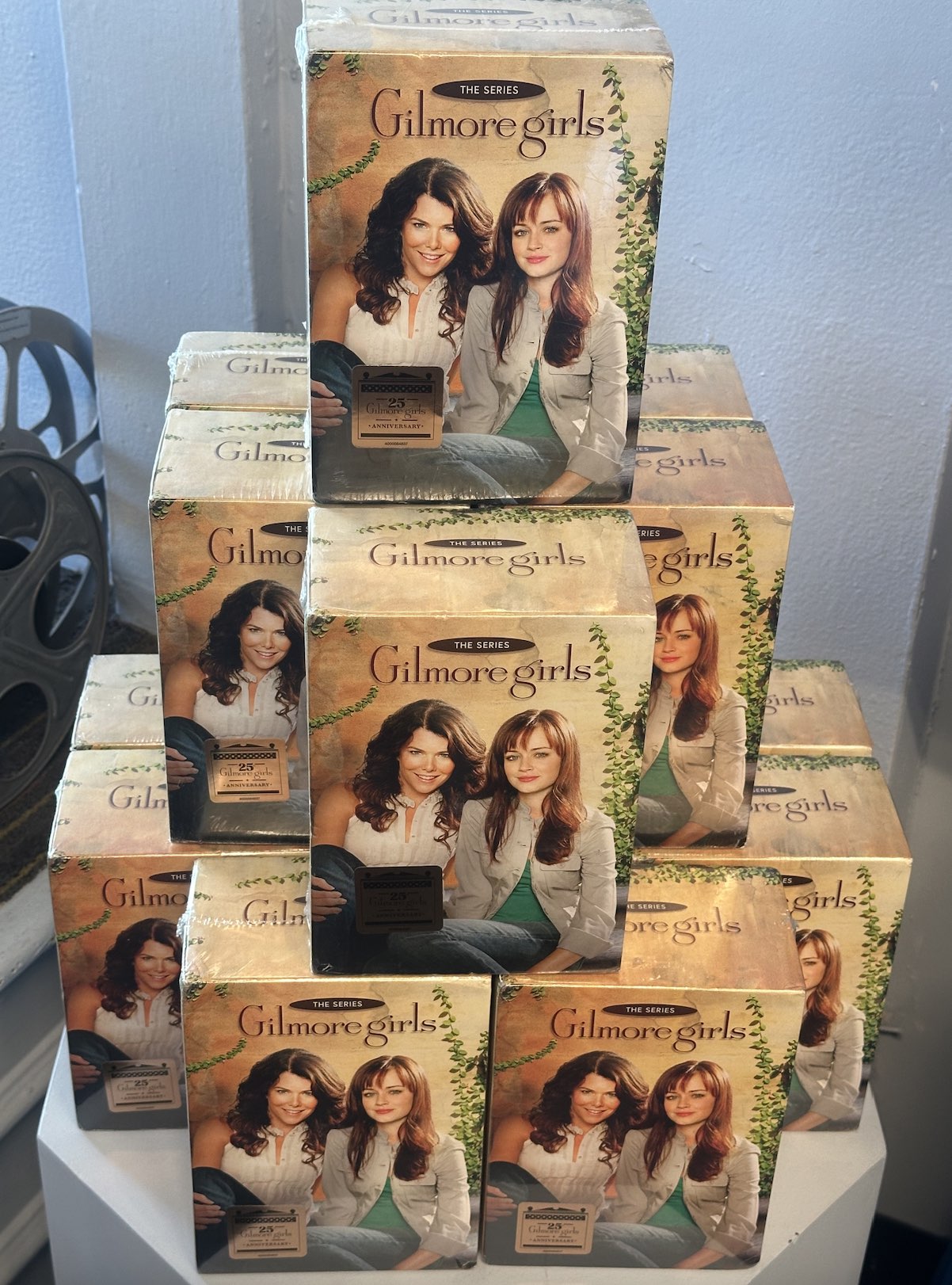 An image of a box of Gilmore Girls DVDs.