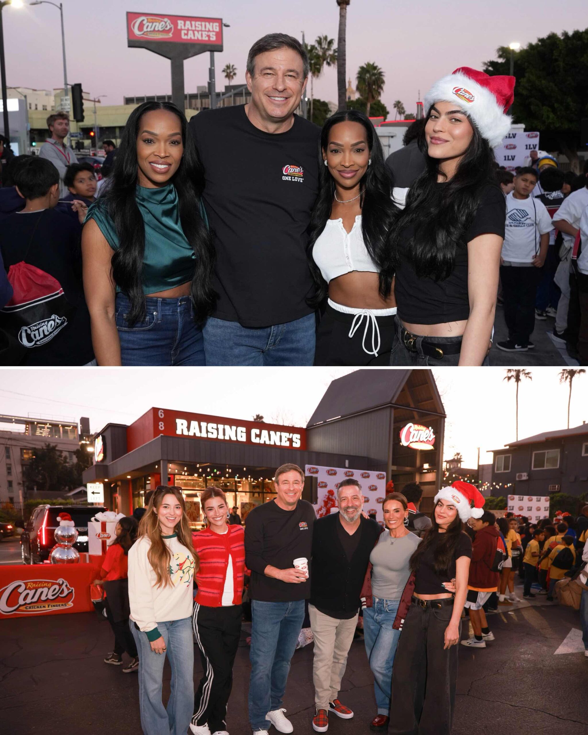 An image of two images of: Khadijah Haqq, Todd Graves, Malika Haqq, Sarah Jane Nader, and (bottom l - r) Dixie D’Amelio, Todd Graves, Marc and Heidi D’Amelio, and Sarah Jane Nader.