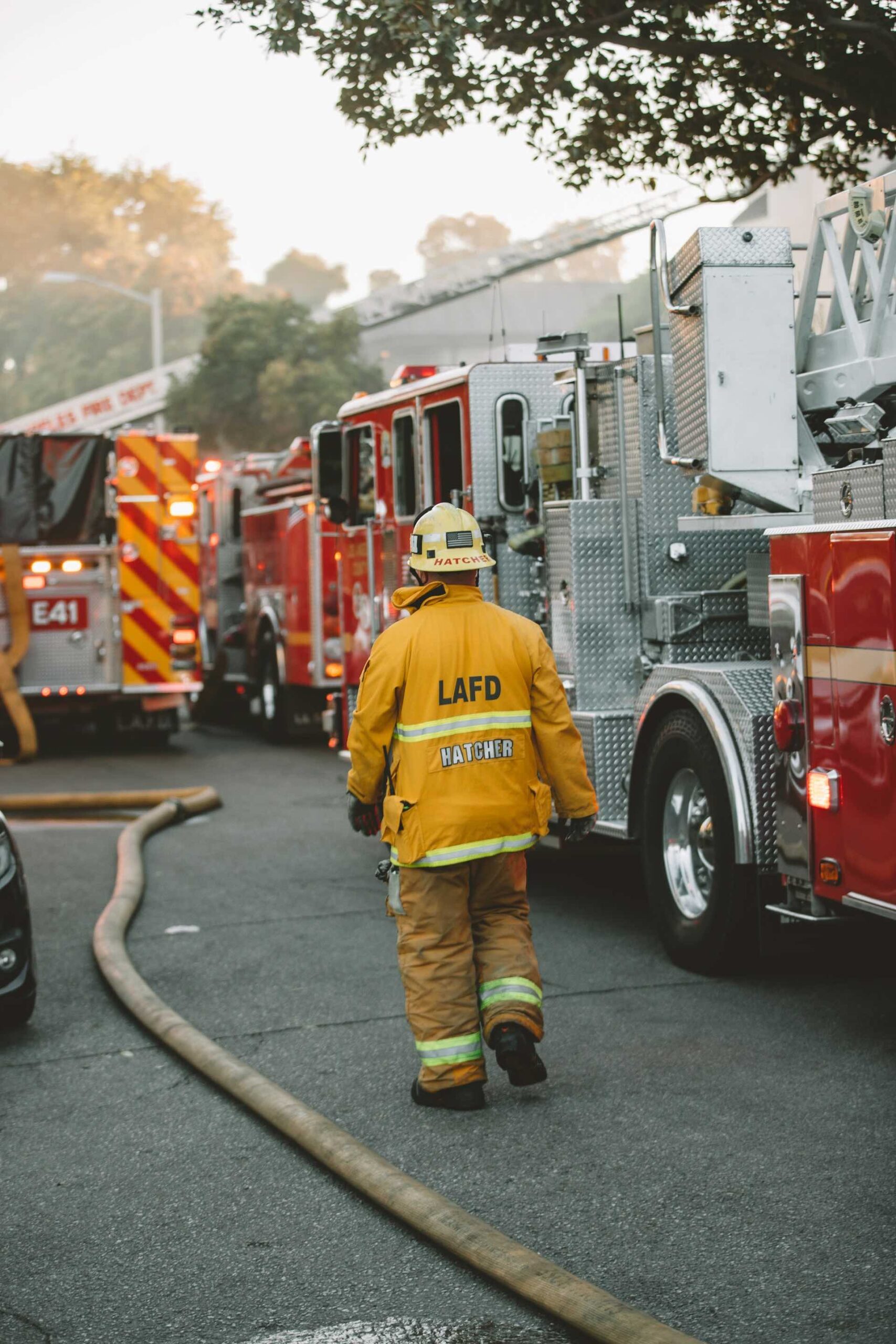 An image of an LAFD firefighter near a firetruck