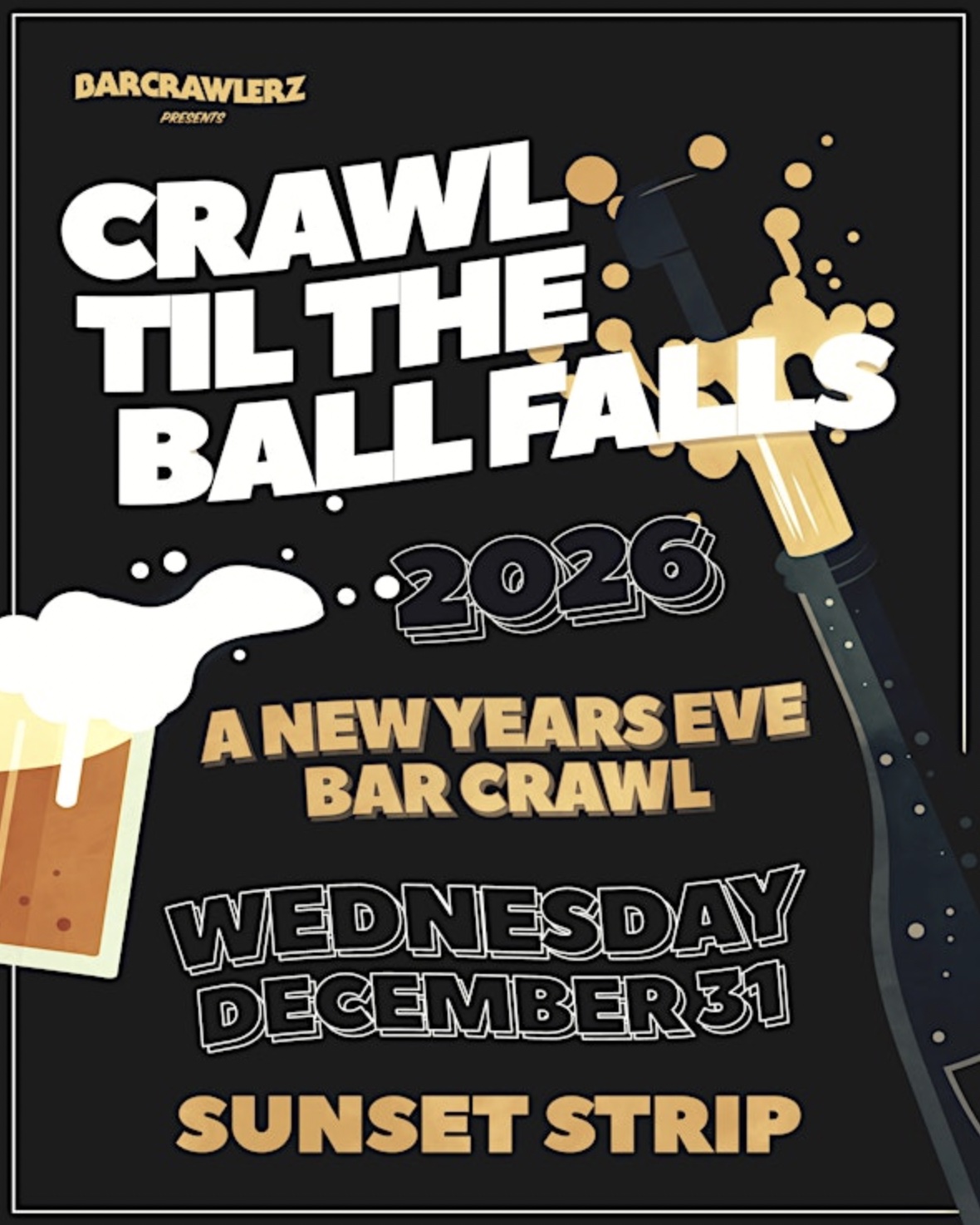 An image of the Barcrawlerz NYE bar crawl flyer