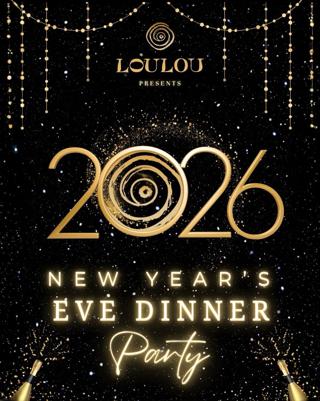 An image of the flyer for the LouLou Santa Monica NYE dinner party
