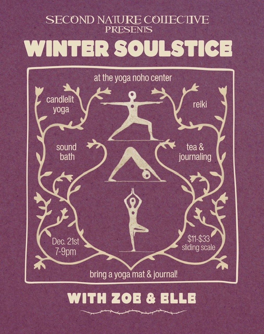 A flyer for the Winter Soulstice Yoga Session 