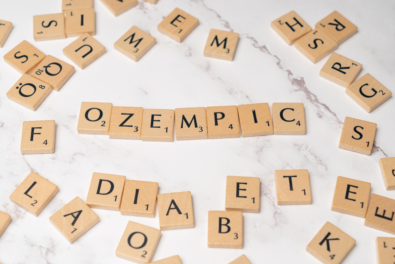 An image of letter tiles that spell out the word 'Ozempic.'