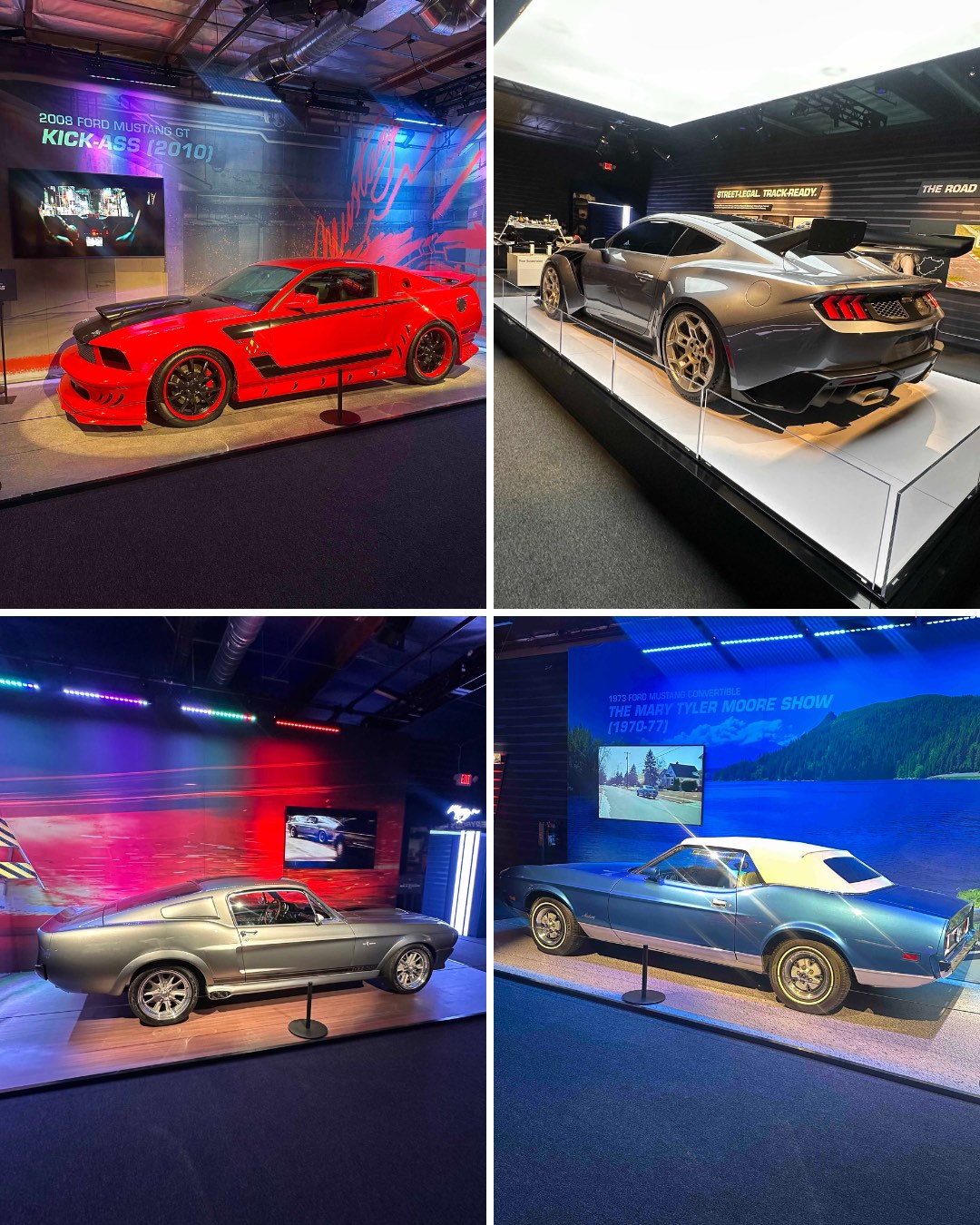 An image of 4 of the mustangs you will see at the 'American Icon: A Mustang Immersive Exhibit' 