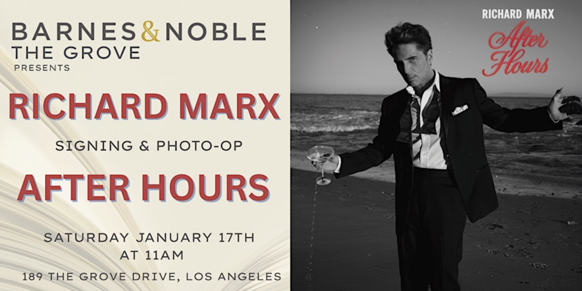 An image of he flyer for Richard Marx Signs New Album AFTER HOURS at B&N The Grove