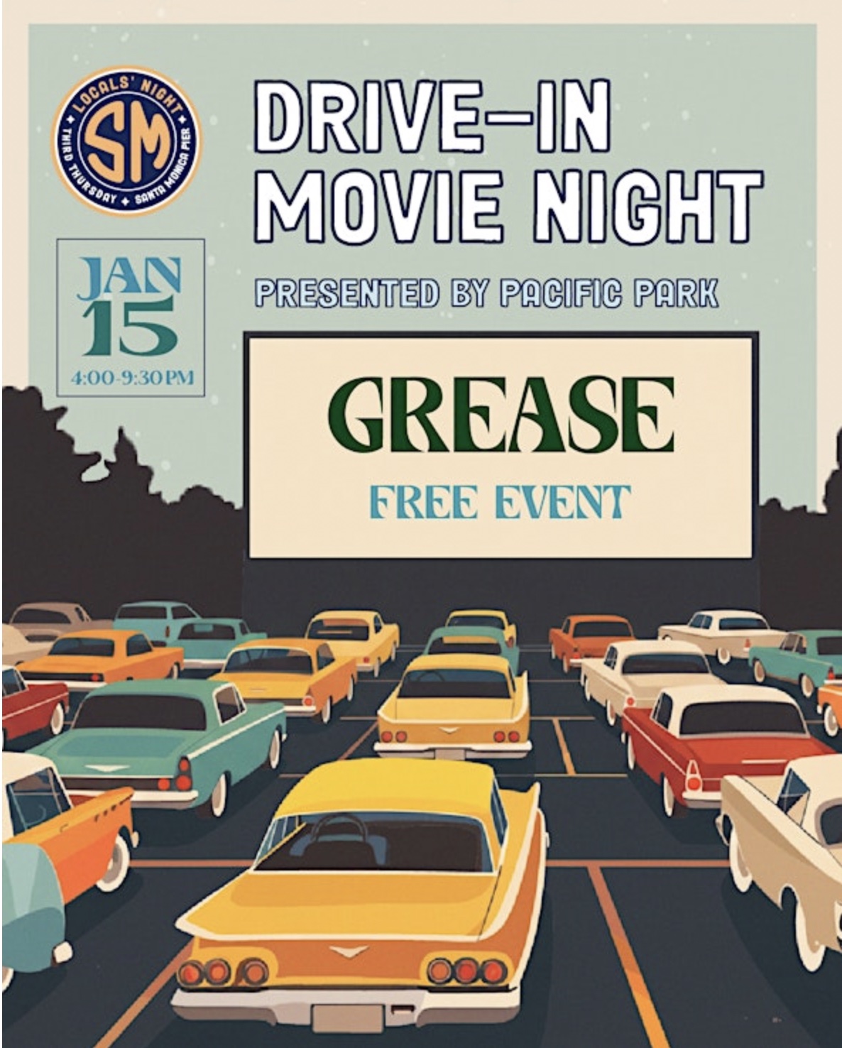 An image of the flyer for Free Drive-In Movie Movie at the Pier: Grease.