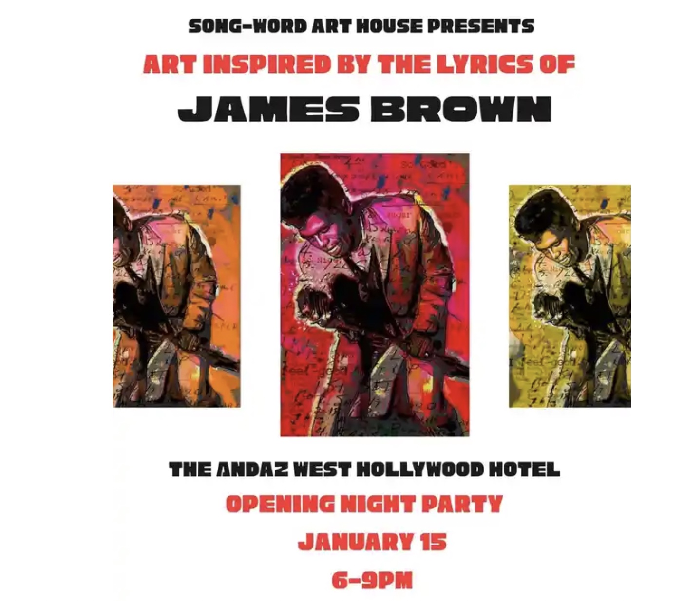 An image of the flyer for Song Word Art House Presents Echoes Of The Flame: Art Inspired by the Music of James Brown.