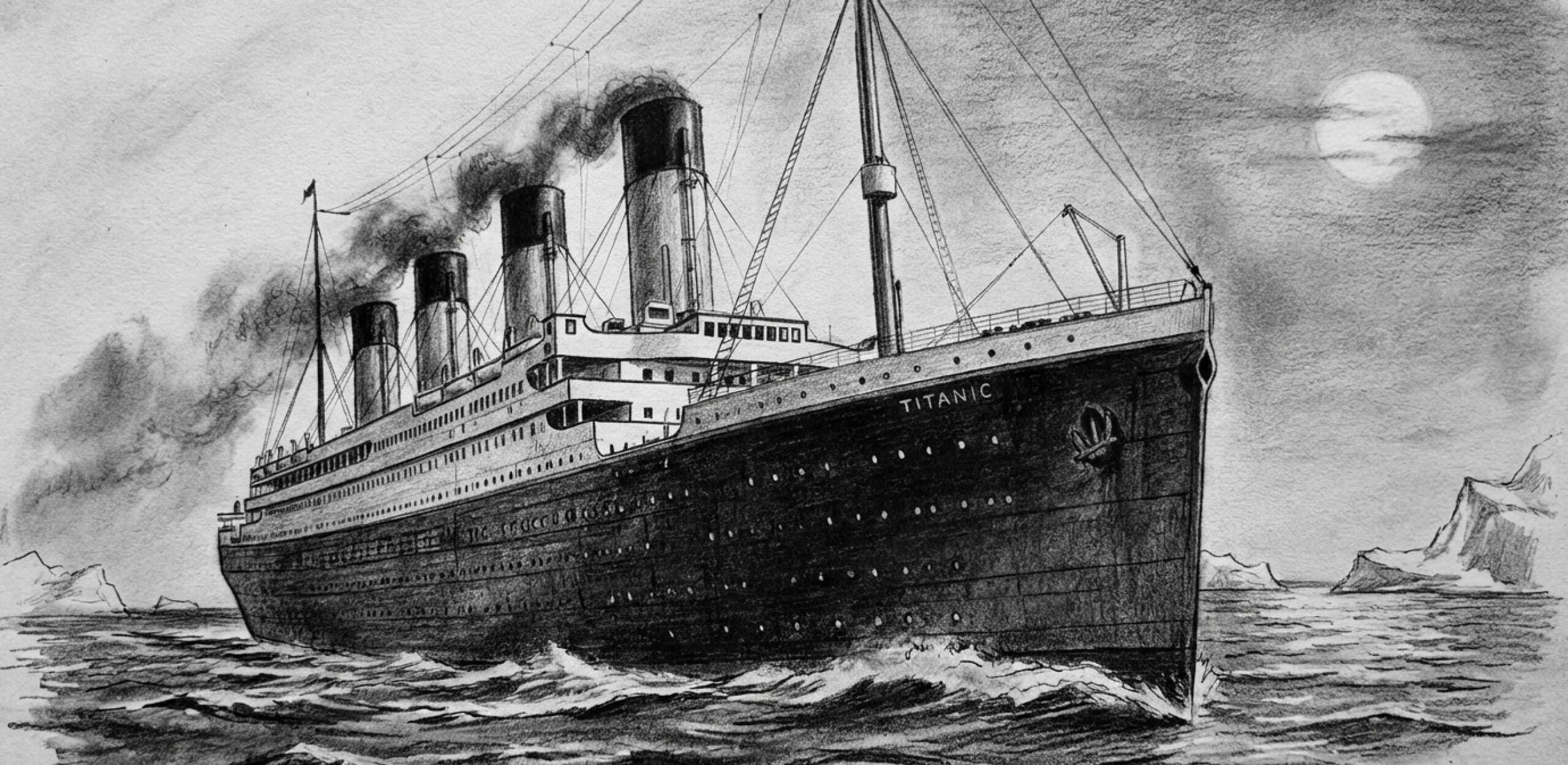 A drawn sketch of the Titanic/