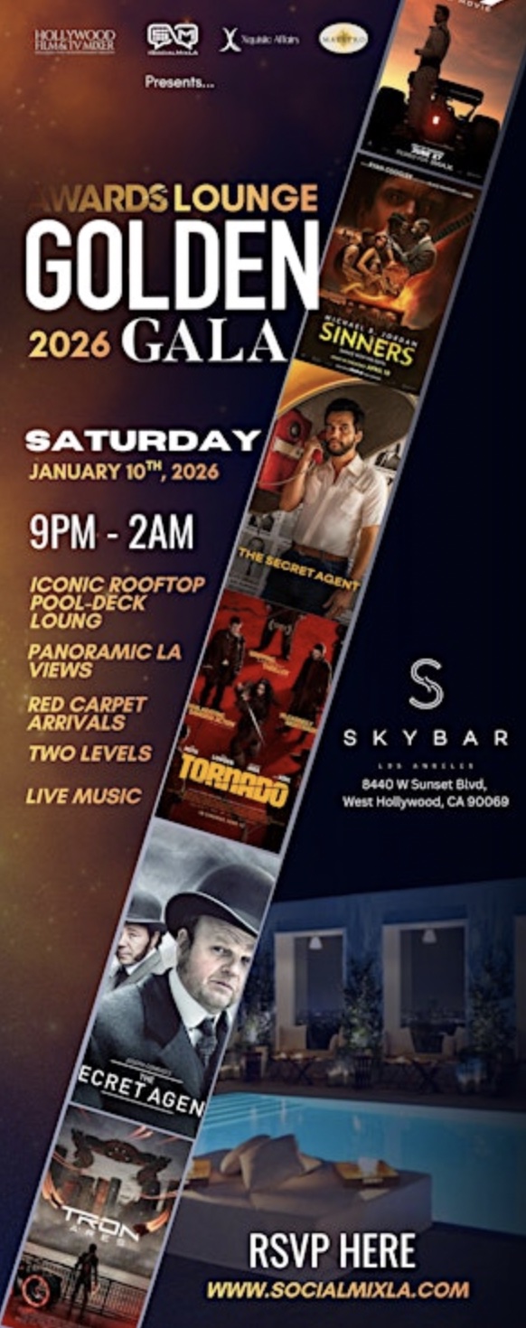 An image of the flyer for Pre-Golden Globes Gala at Skybar
