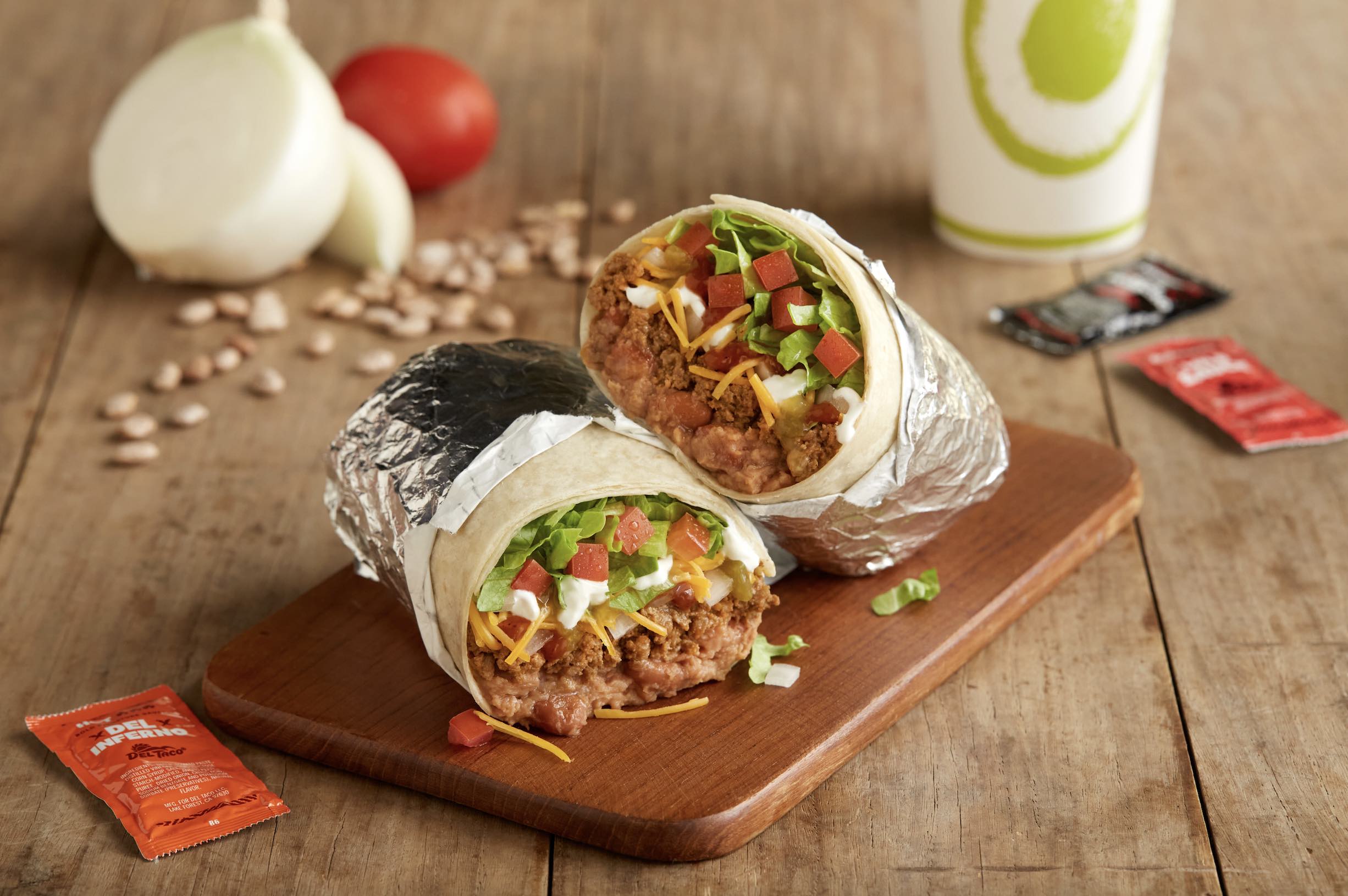 An image of a Del Taco burrito.