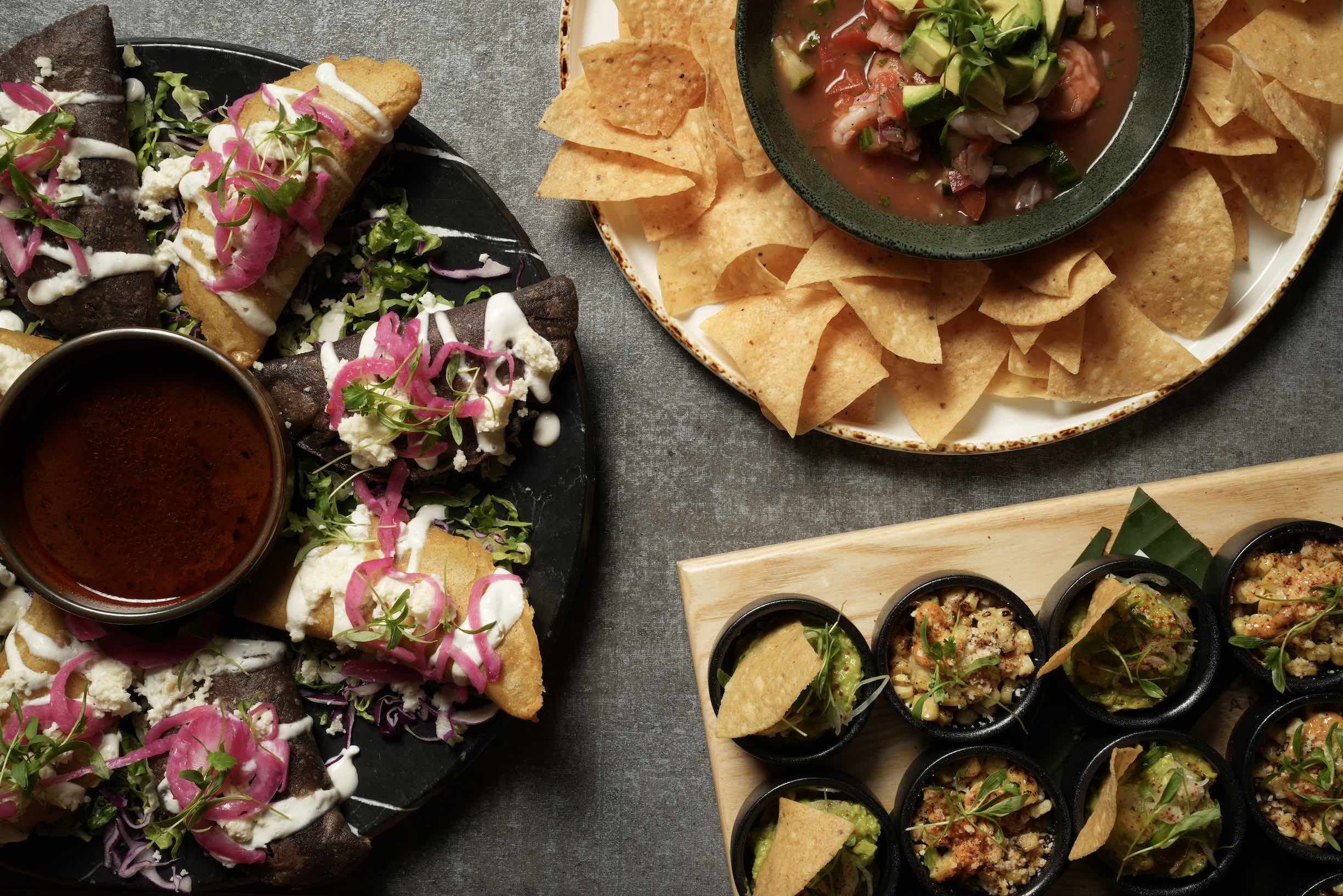 An image of Descanso's  tacos, burritos, and alambres.