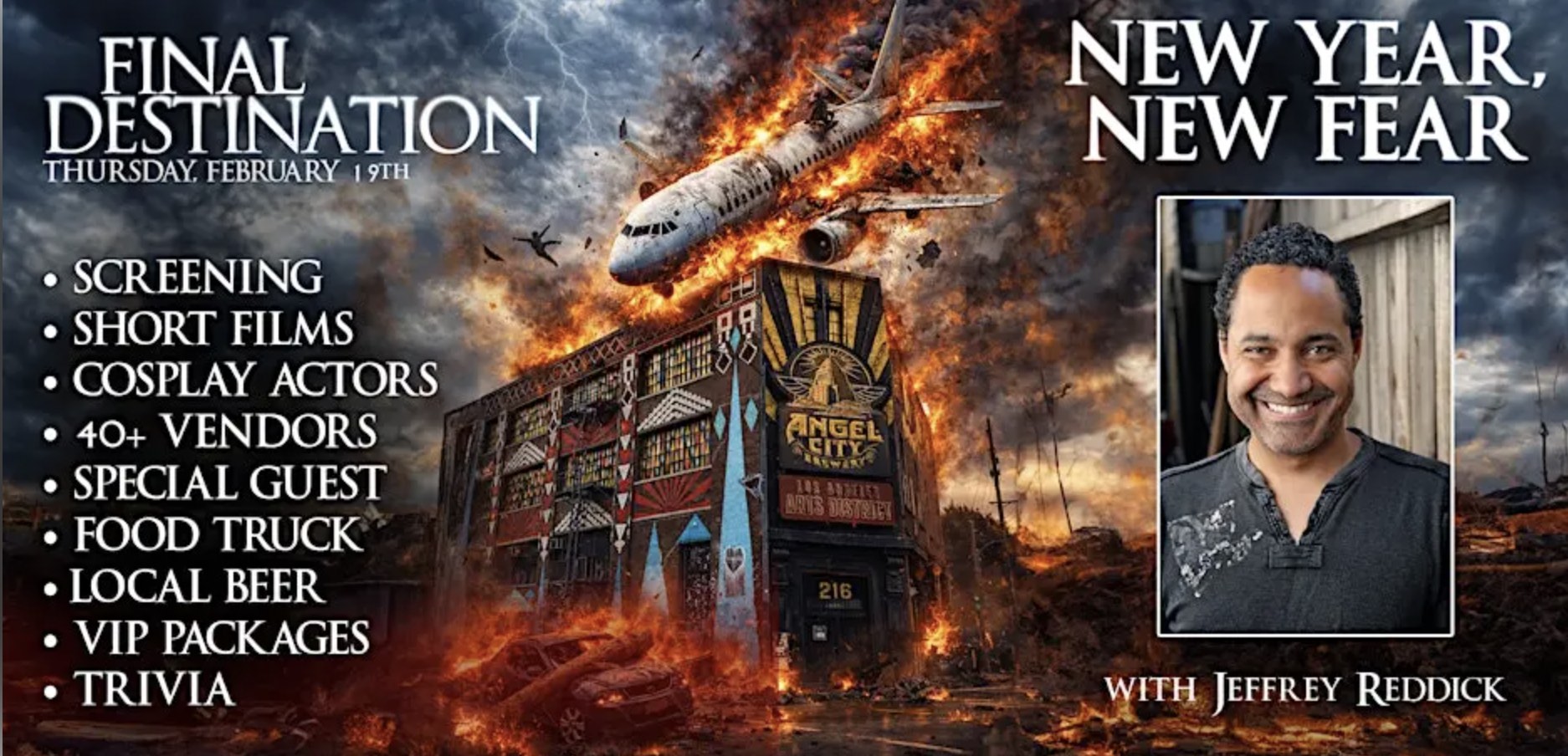 An image of the flyer for Special Screening ofFinal Destination with Trivia, Short Films, Horror Vendors, & More at Angel City Brewery