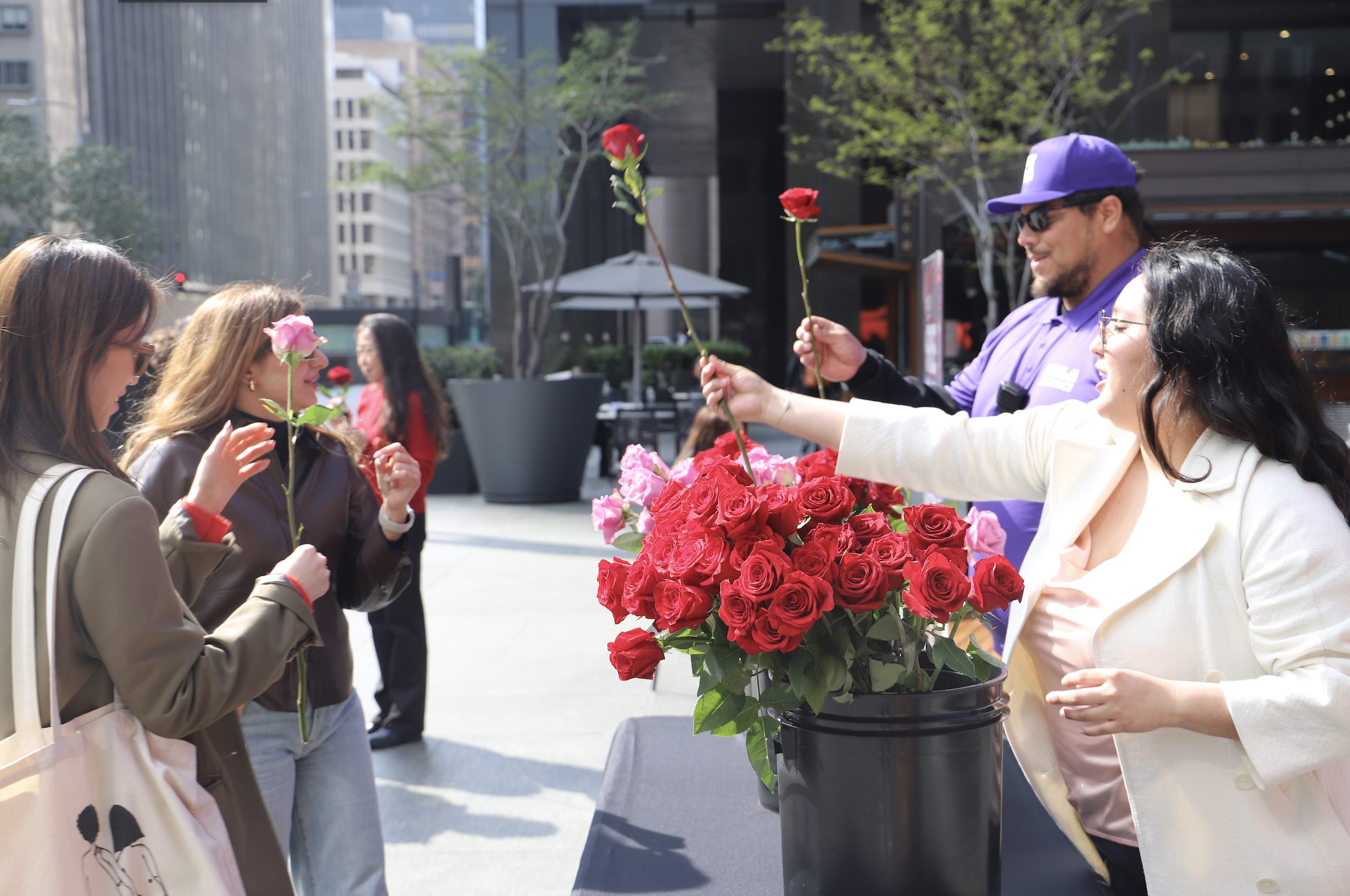 An image of the “With Love, From DTLA,” the third annual Downtown LA rose giveaway where 2,000+ roses will be handed out across select locations.