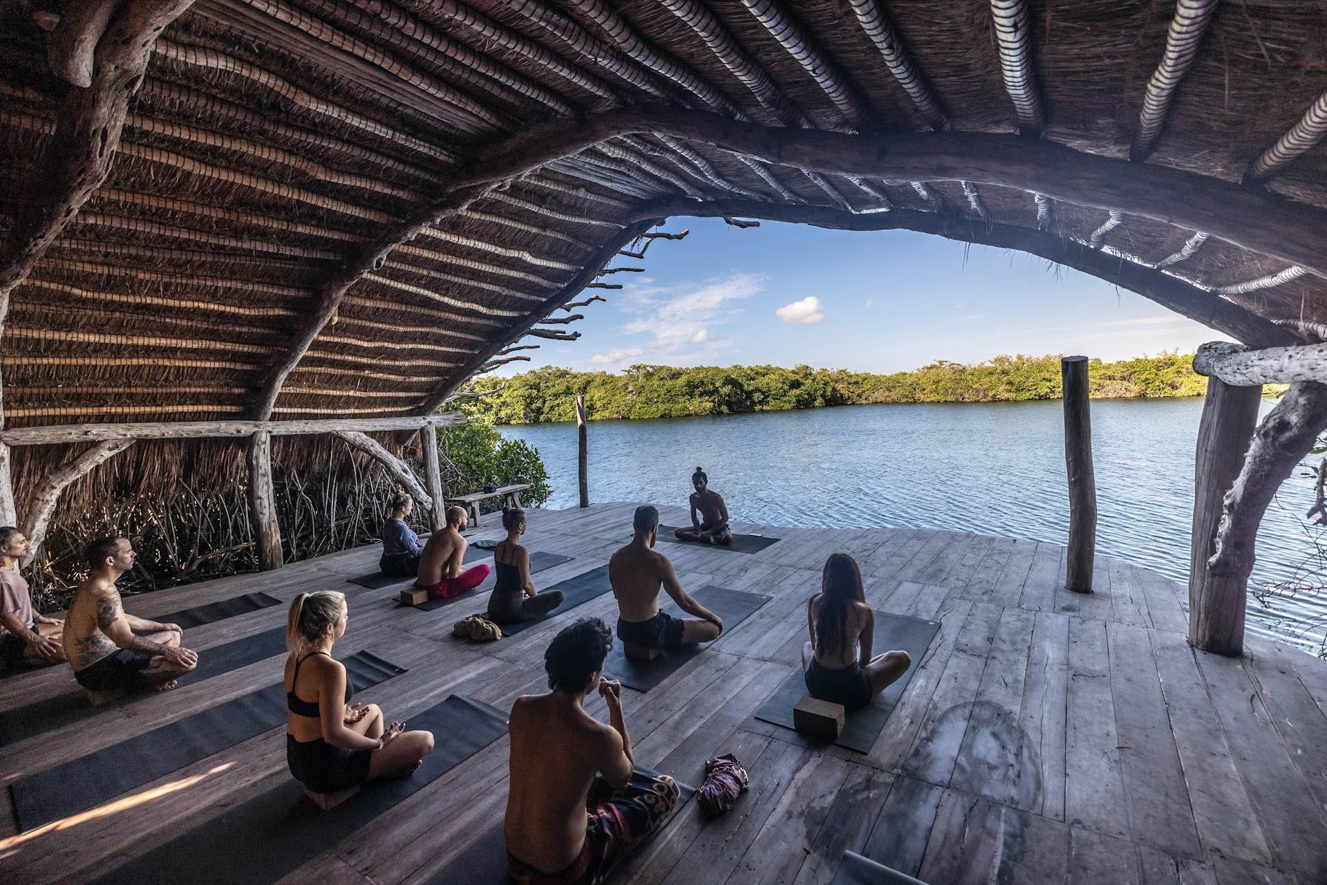 AN image of a group of people on a wellness retreat.