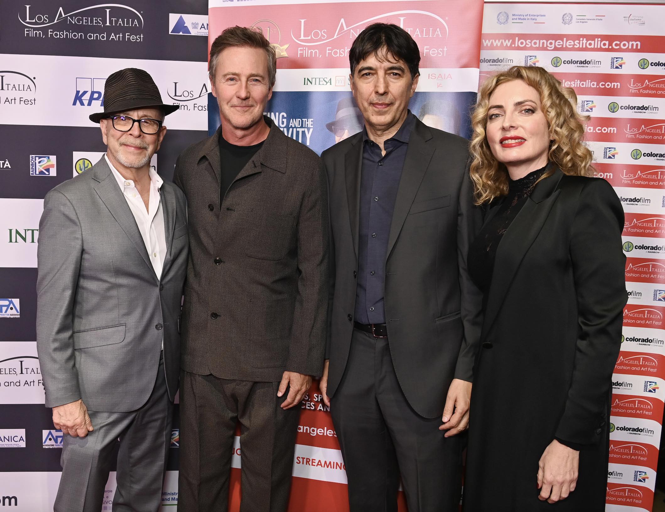 An image of Barry Brown, Edward Norton, Valter Longo and Chiara Tilesi attend 'Fasting And The Longevity Revolution' Documentary Premiere at TCL Chinese Theatre 