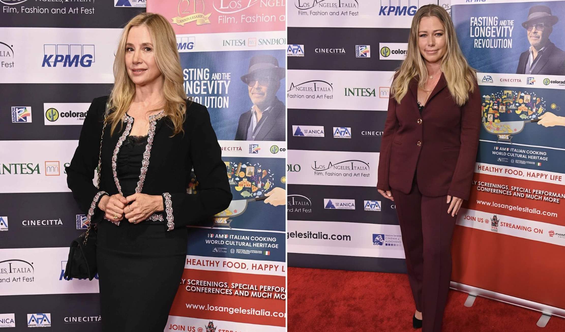 An image of two images: Mira Sorvino and Kendra Wilkinson attend 'Fasting And The Longevity Revolution' Documentary Premiere at TCL Chinese Theatre 