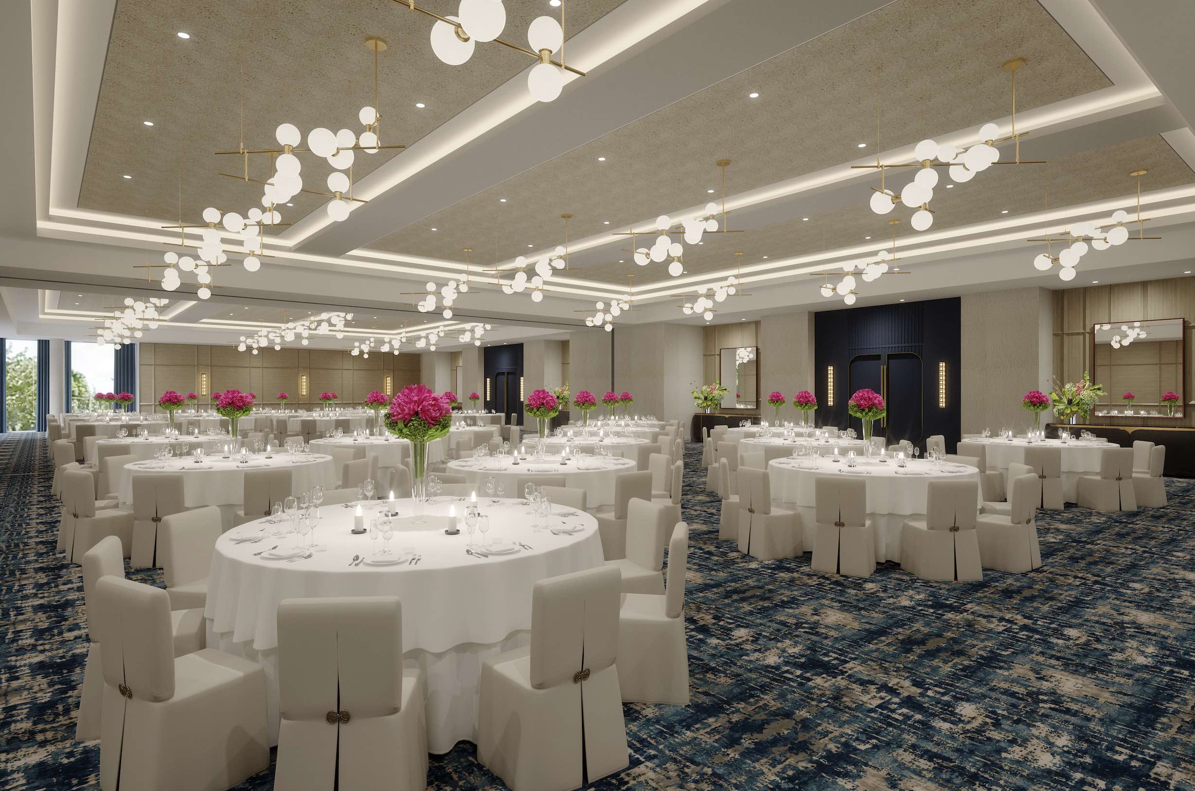 An image of the ballroom at the Hilton Arcadia.