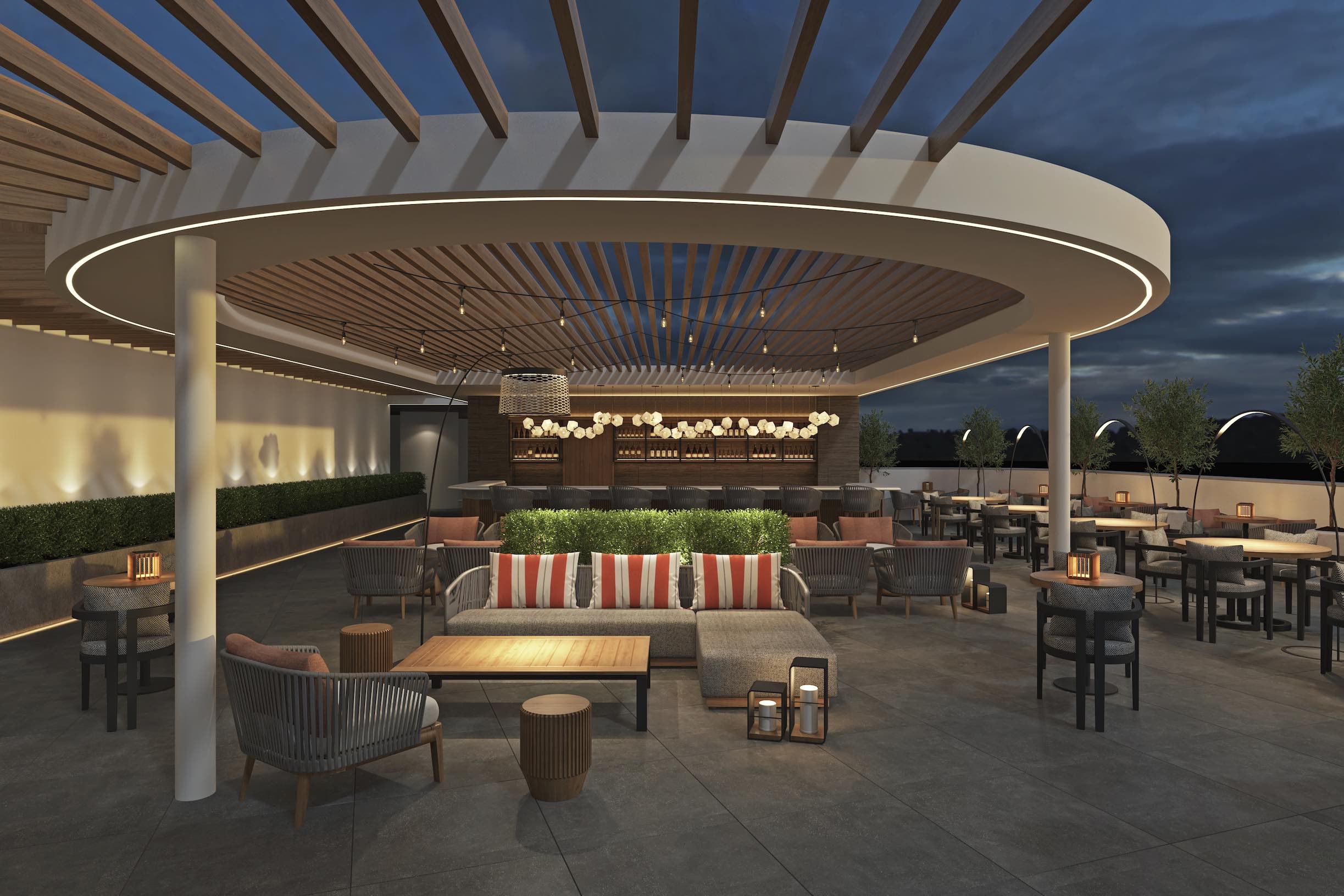 An image of the rooftop bar at the Hilton Arcadia - Hipico Rooftop Restaurant & Bar.