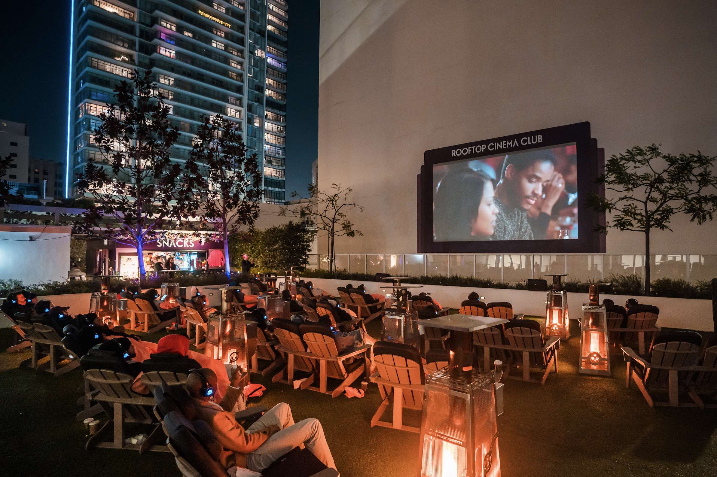 An image of a birdseye view of people at Rooftop Cinema Club.