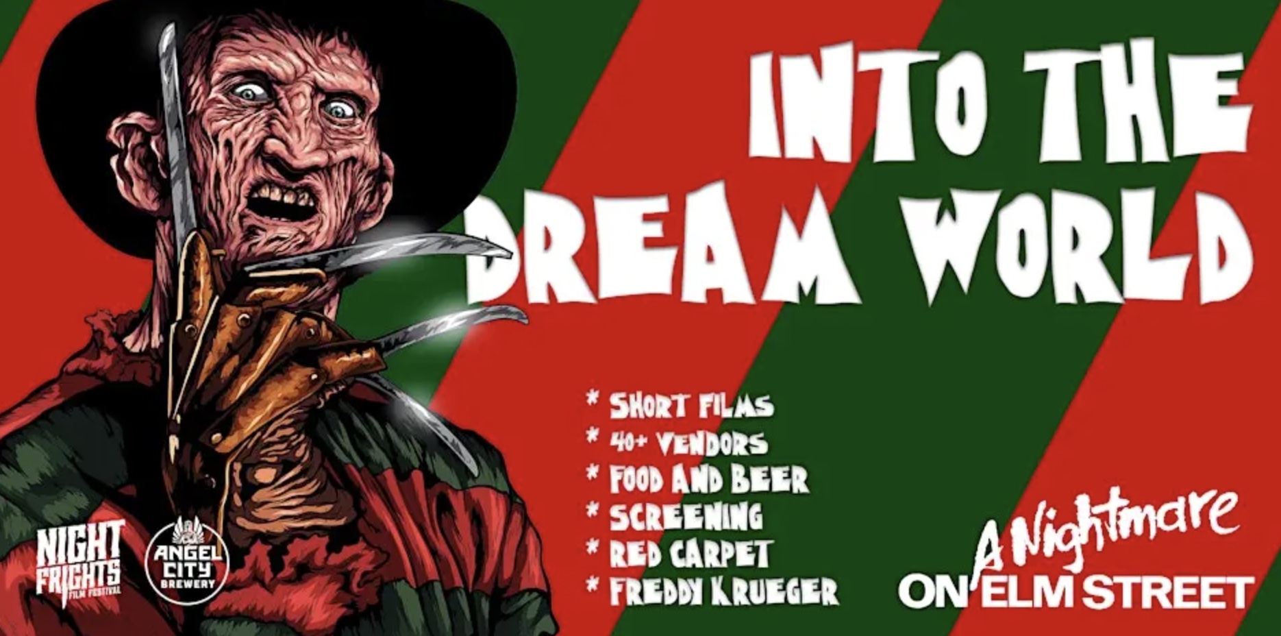 An image of the flyer for A Nightmare On Elm Street Takeover at Angel City Brewery.