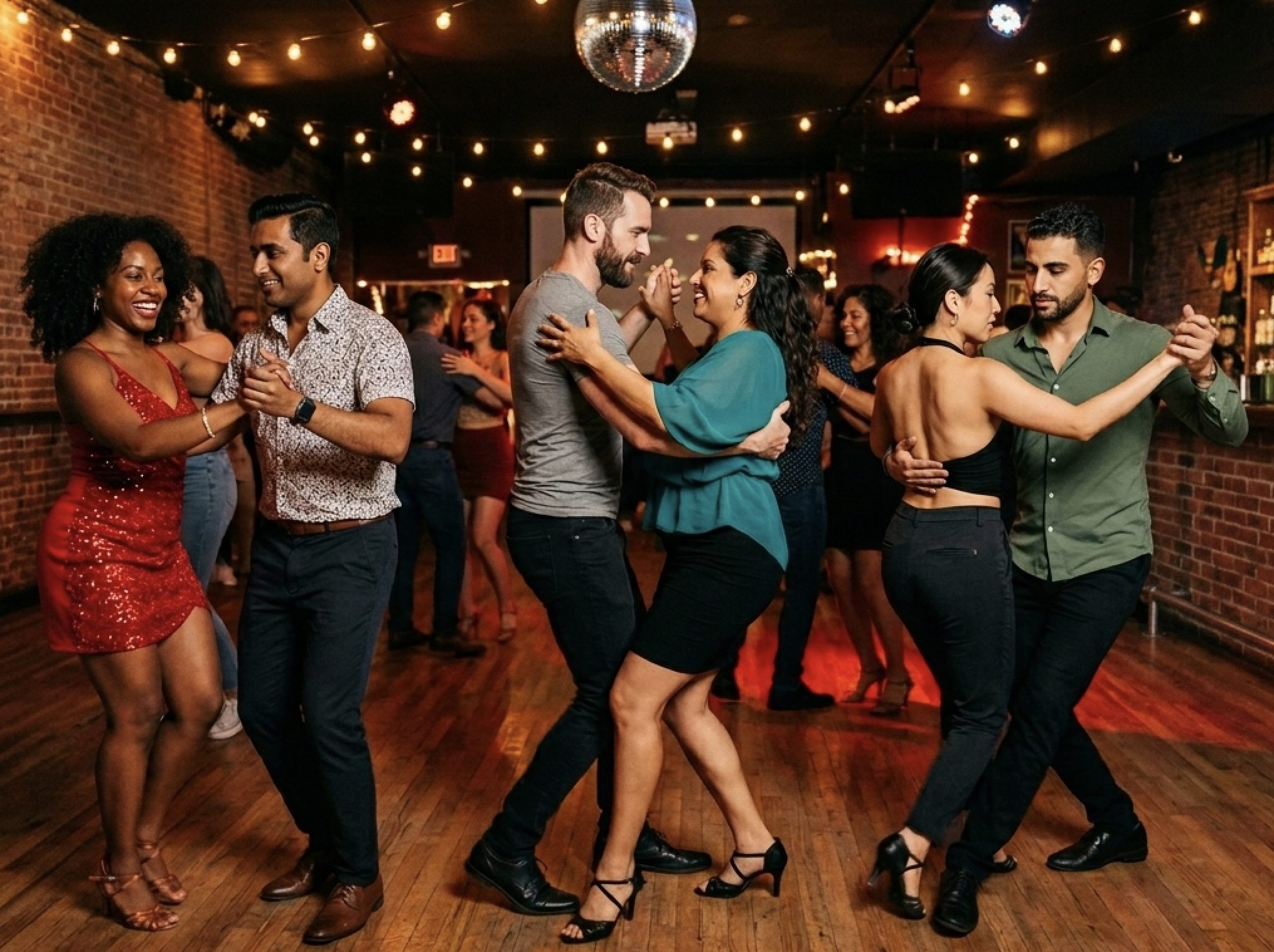 An image of a group of people salsa dancing