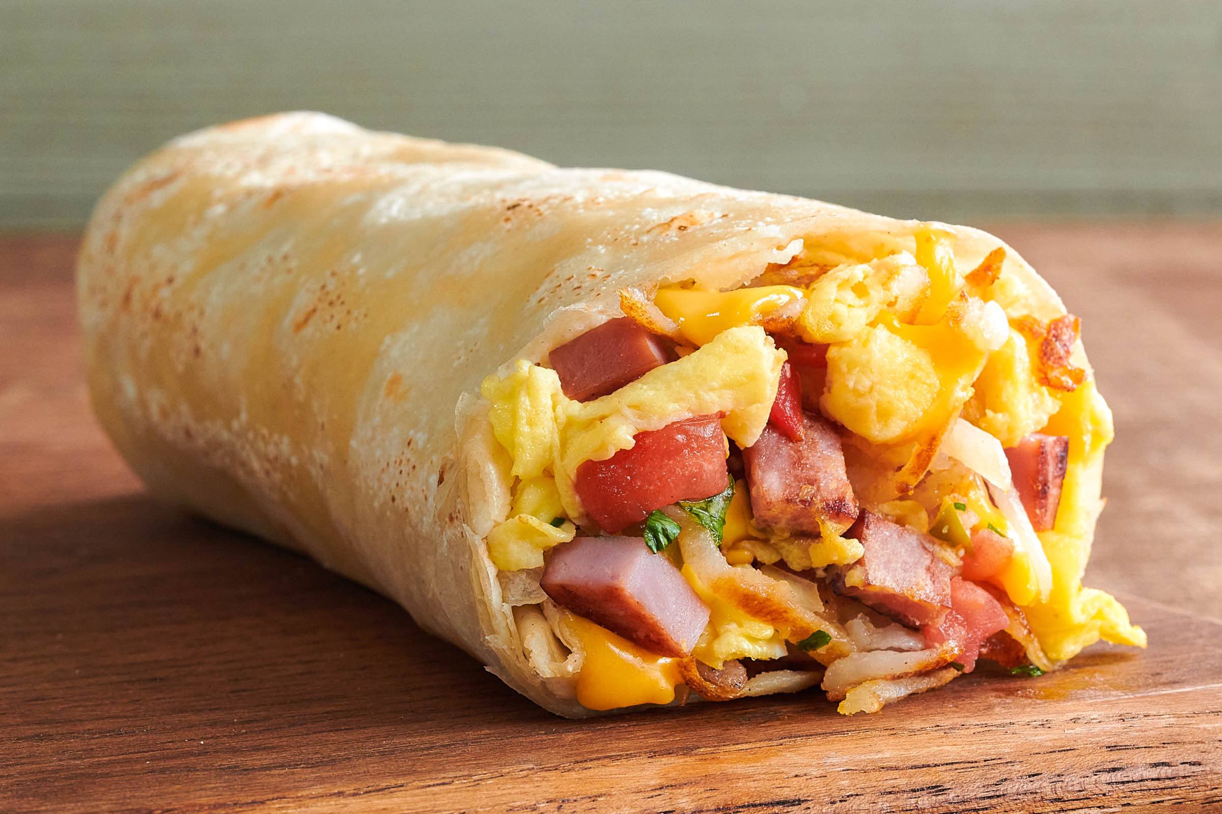 An image of a breakfast burrito from Farmer Boys.