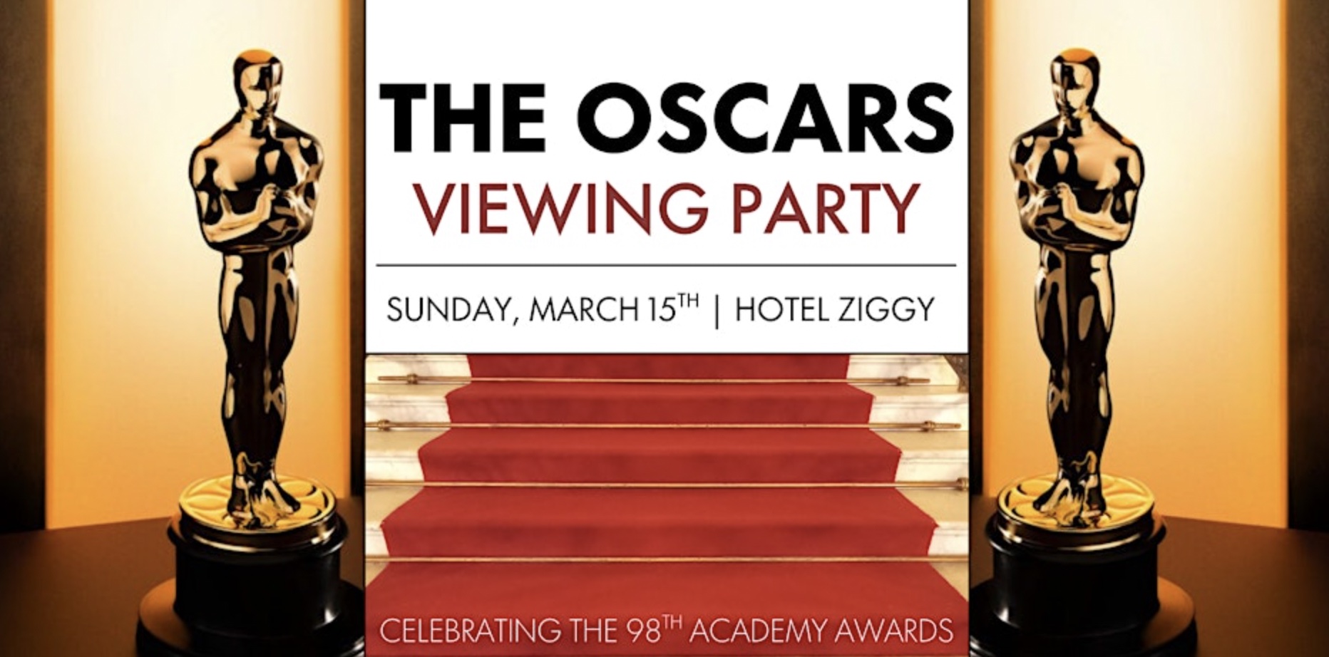 An image of the flyer for Hotel Ziggy's Oscars Viewing Party.
