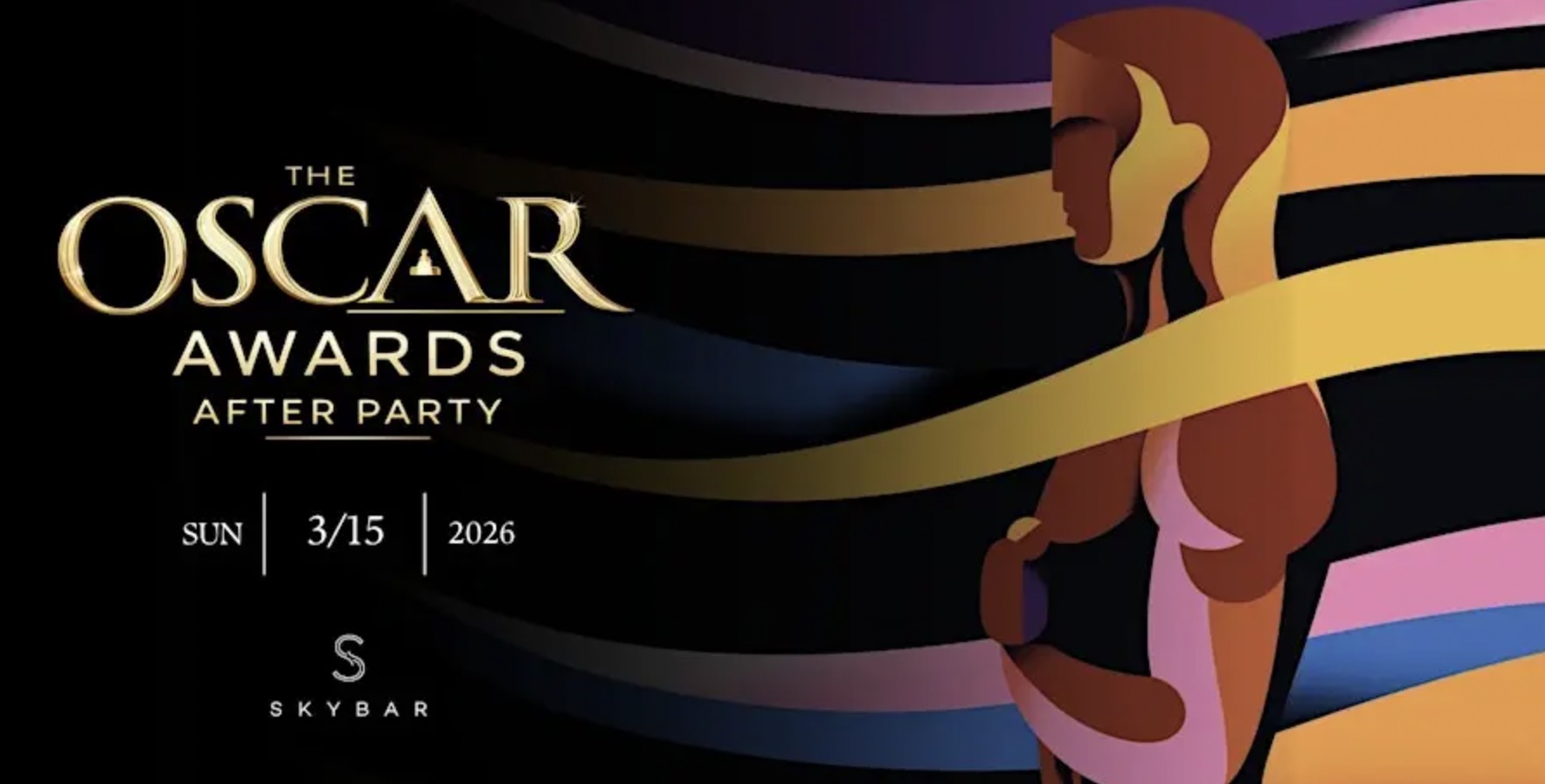 An image of the flyer for Skybar's Oscars after party.