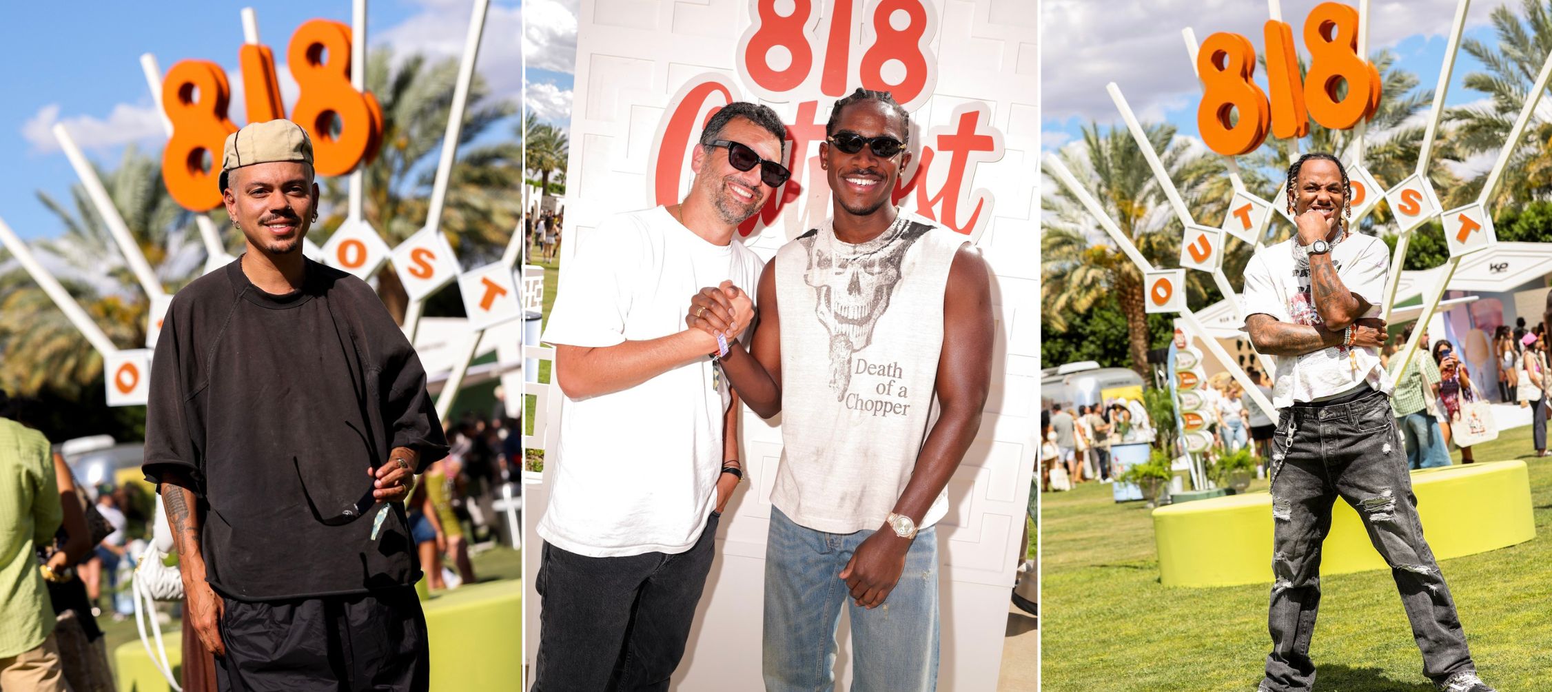 A collage of three images: (L-R) Evan Ross, Damson Idris, and Rich the Kid attend the 4th annual 818 Outpost.