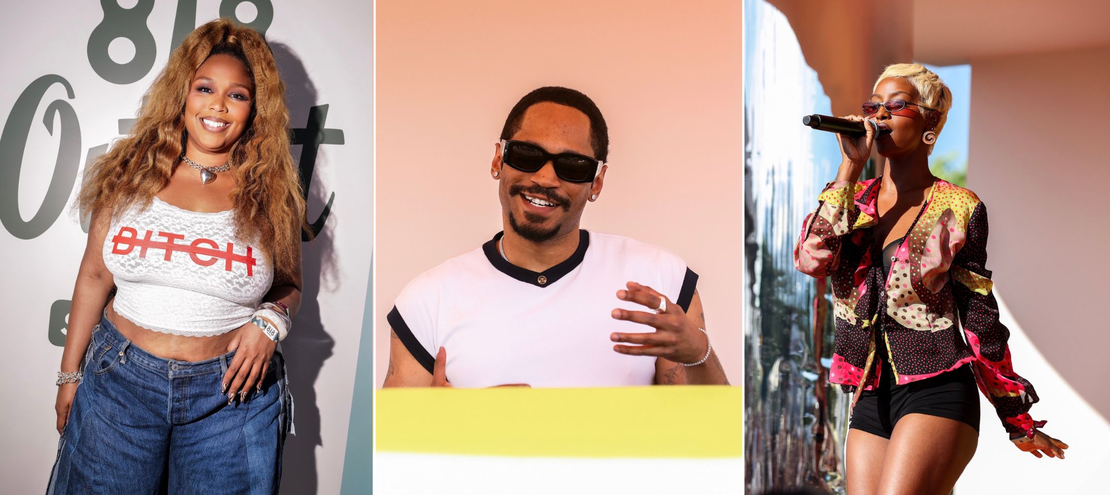 A collage of 3 images: (L-R) Lizzo, Kaytranada, and Justine Skye perform at the 4th annual 818 Outpost.