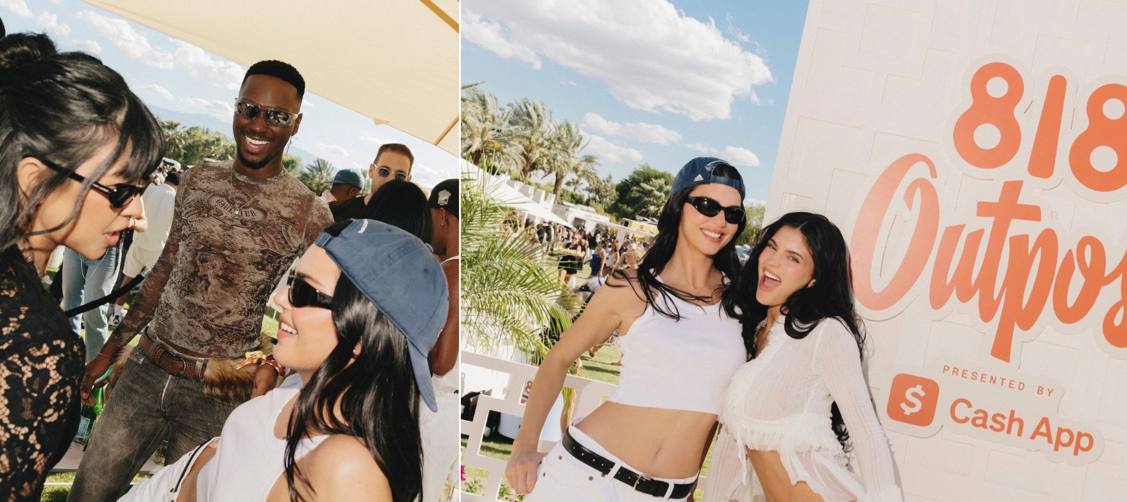 A collage of two images: Kourtney Kardashian Barker and Kendall Jenner pose for a sisterly moment while Kendall and Kylie Jenner share their own sister pic.