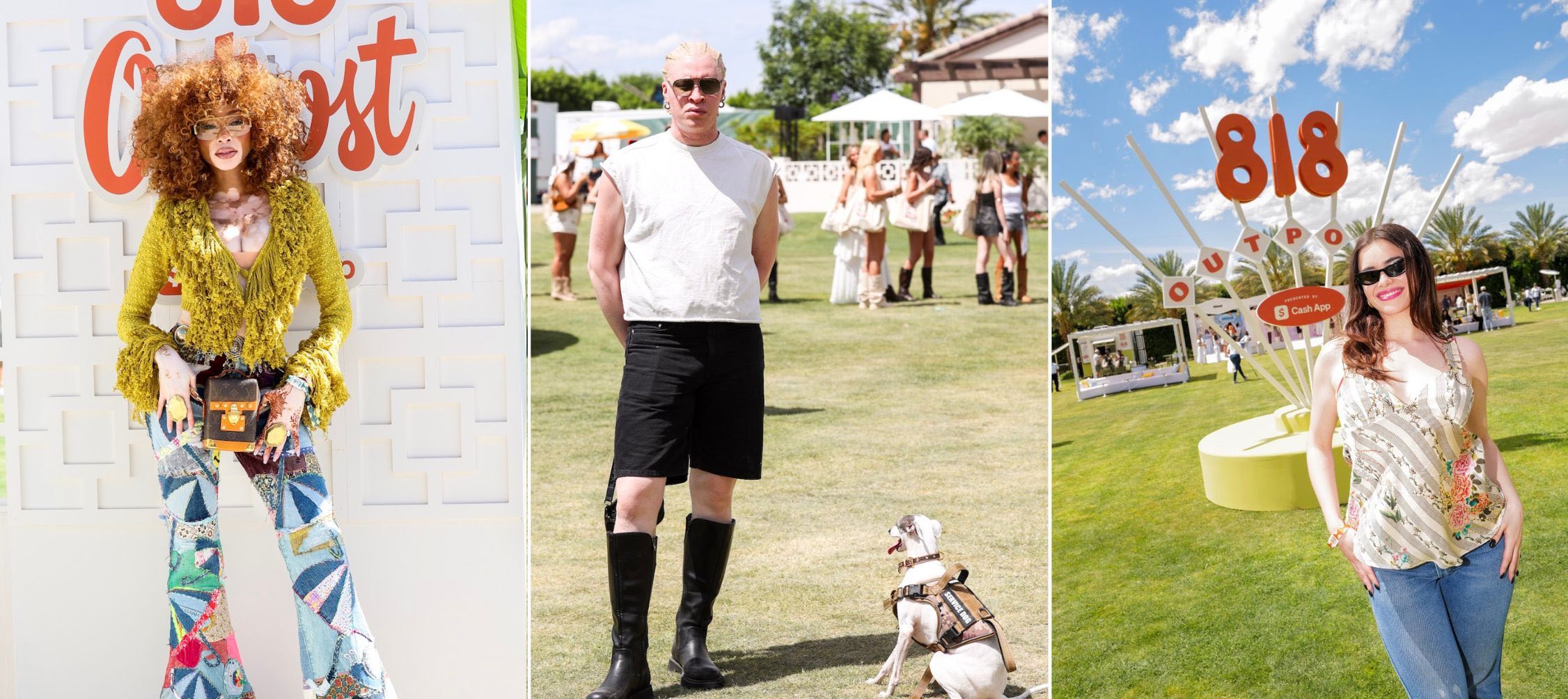 A collage of 3 images: (L-R) Winnie Harlow, Shaun Ross, and Barbie Ferreira attend the 4th annual 818 Outpost.